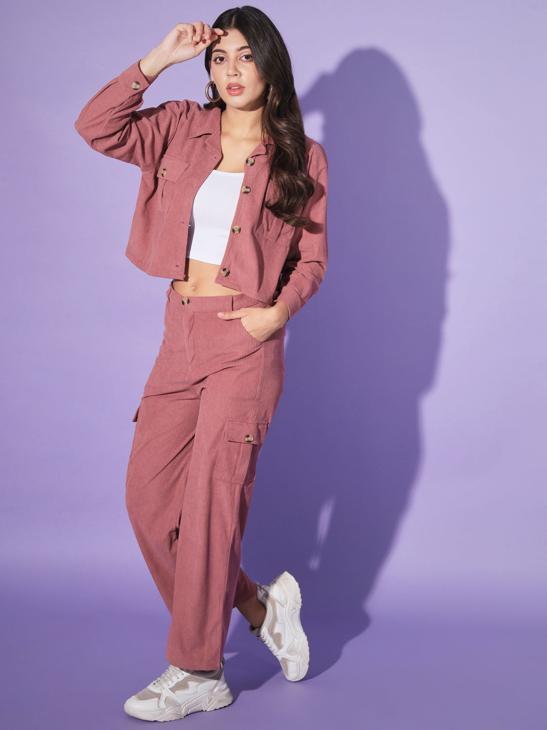 Corduroy Co ord Set-Onion Pink