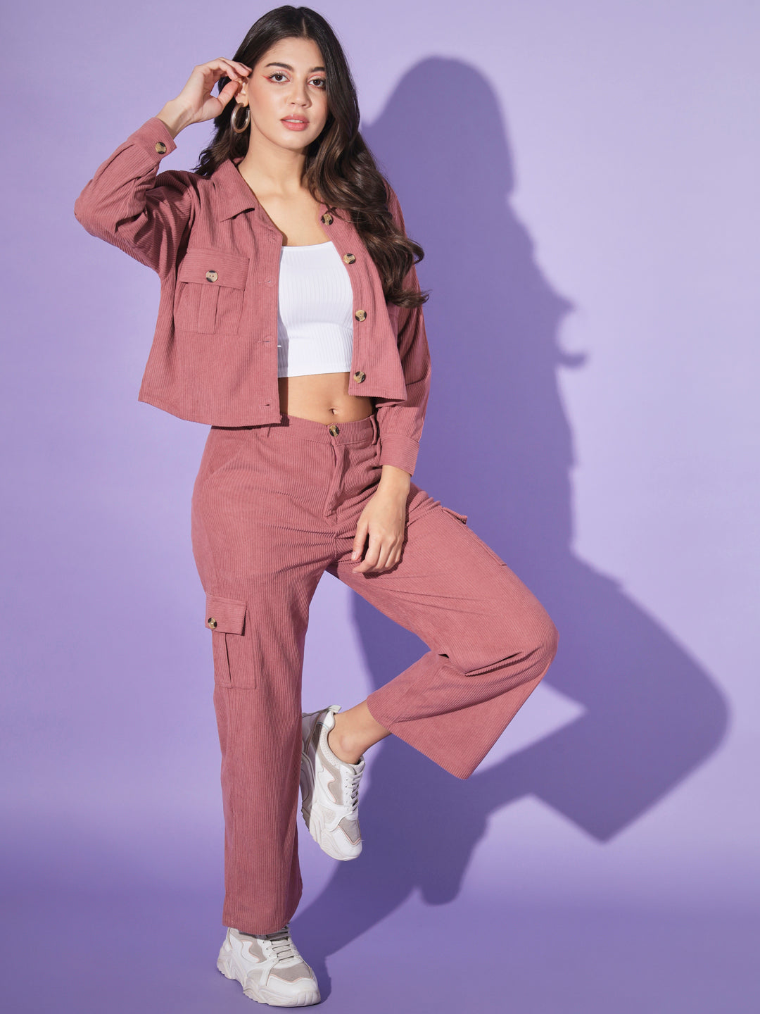 Corduroy Co ord Set-Onion Pink