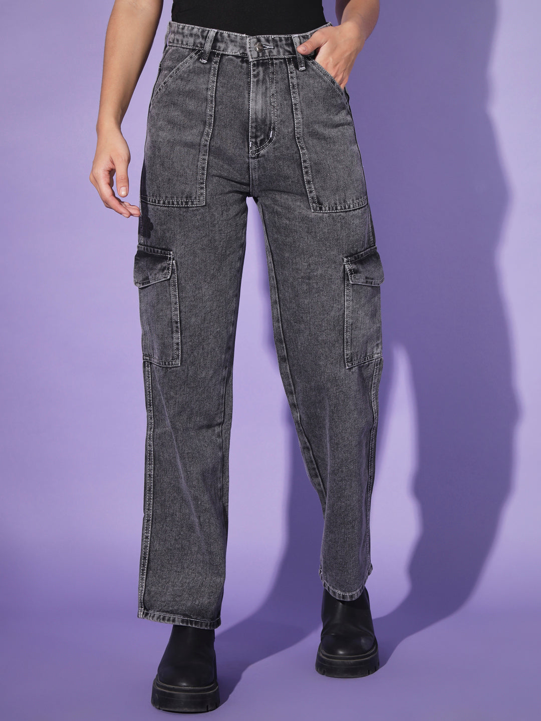 Charcoal Grey Cargo Denims