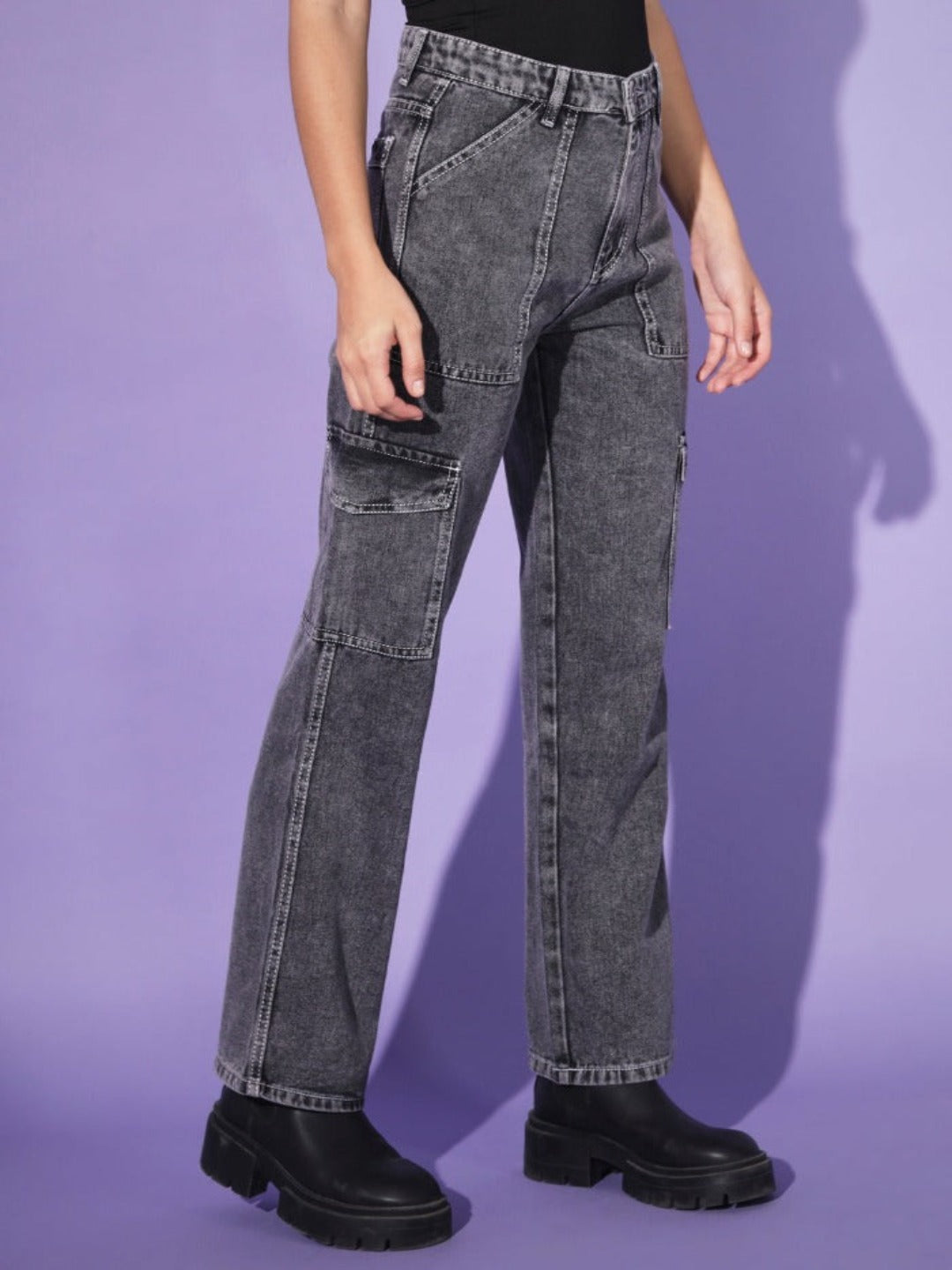 Charcoal Grey Cargo Denims