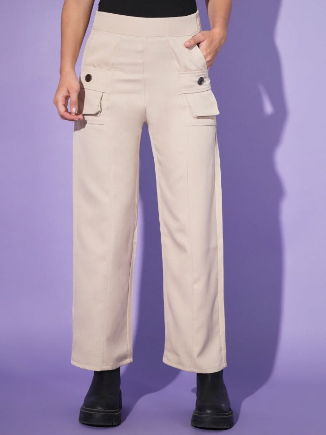 Beige Cargo Style Straghfit Pants