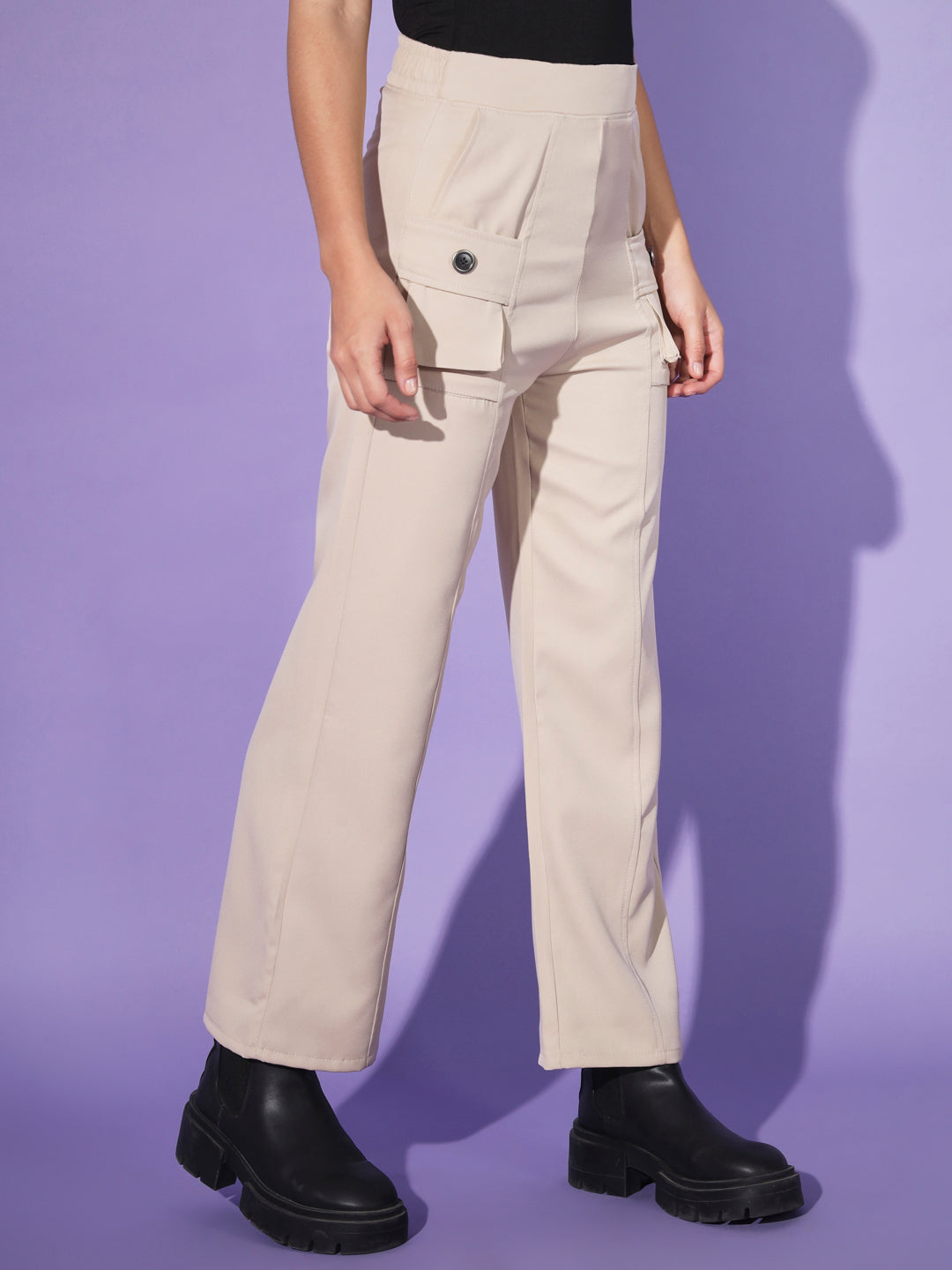 Beige Cargo Style Straghfit Pants