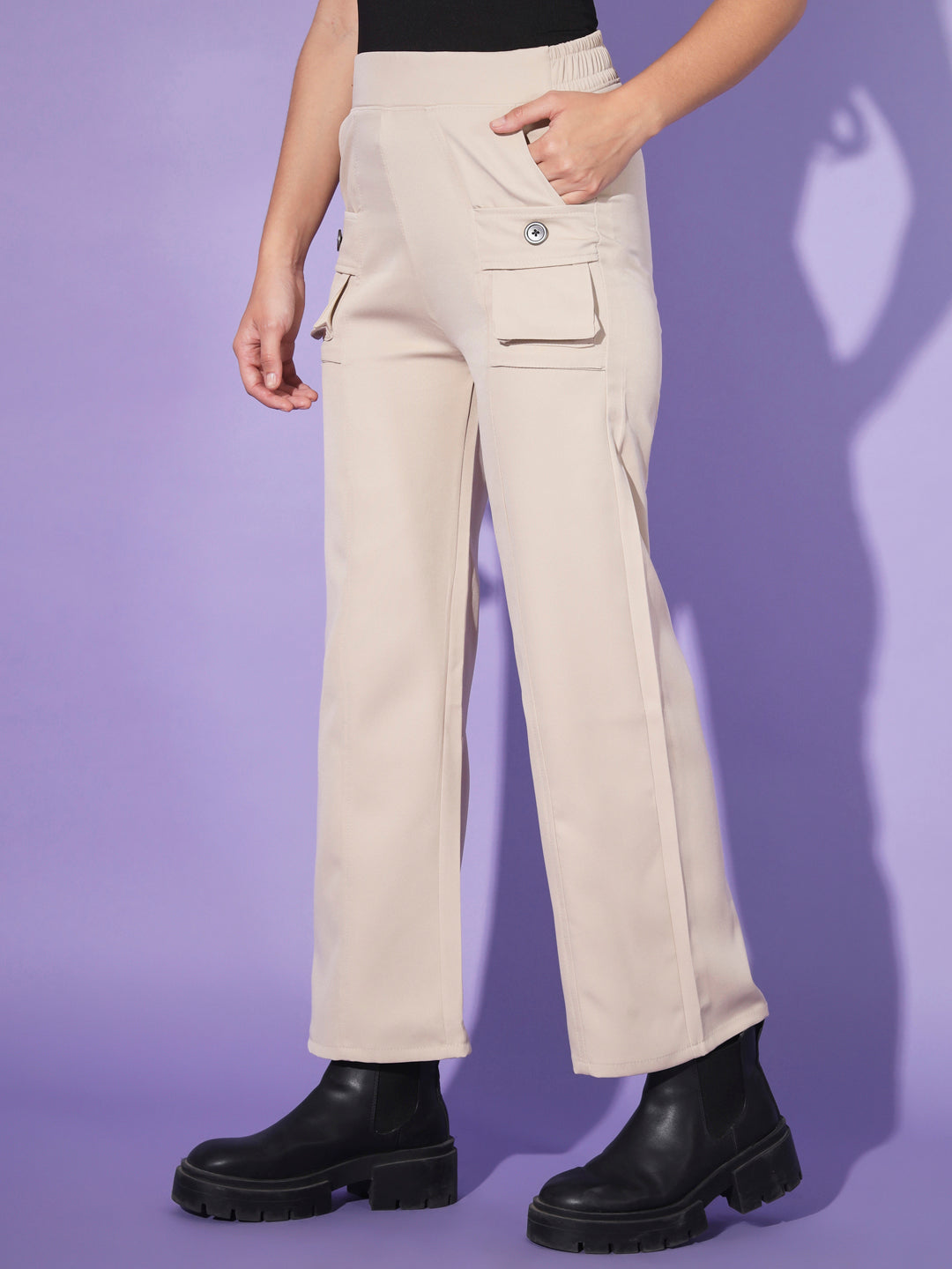 Beige Cargo Style Straghfit Pants