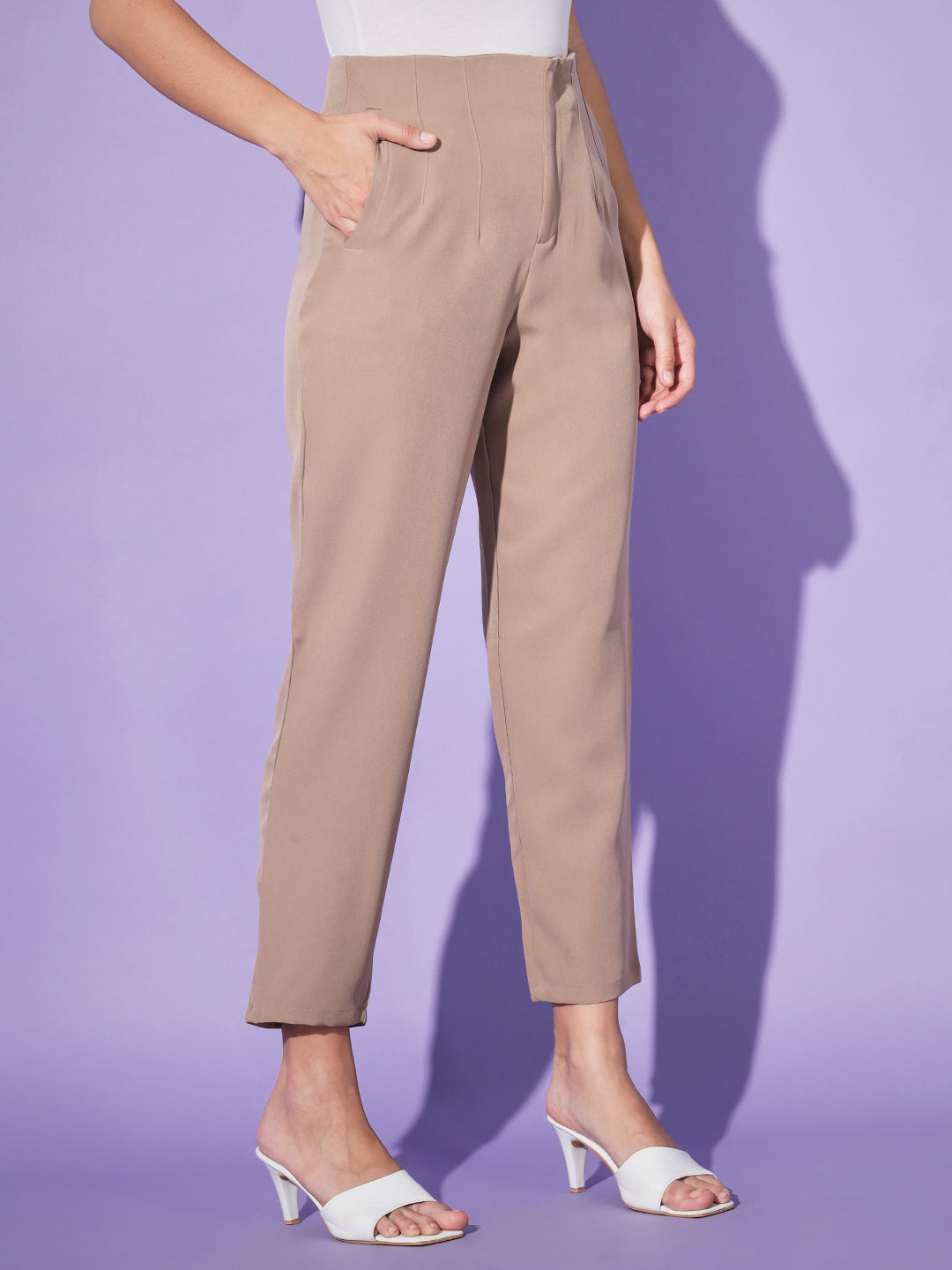 The Pleated Mom Fit Pants-Creamish Brown