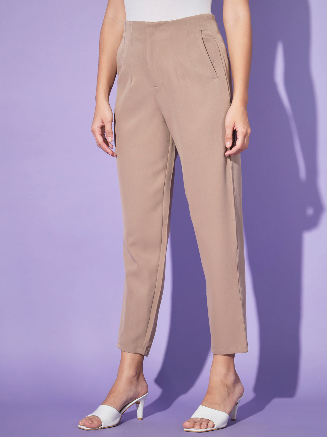 The Pleated Mom Fit Pants-Creamish Brown