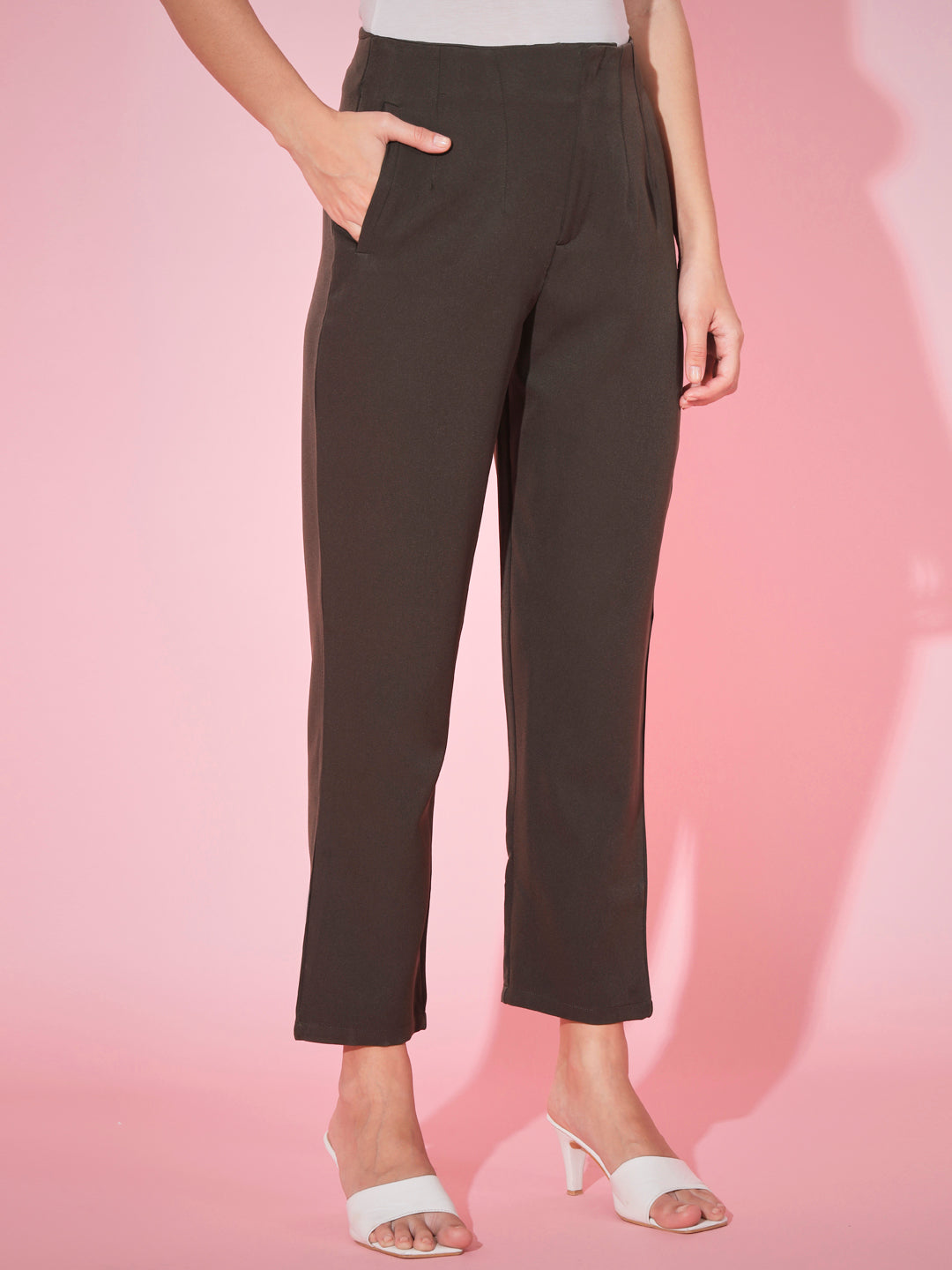 The Pleated Mom Fit Pants-Dark Green