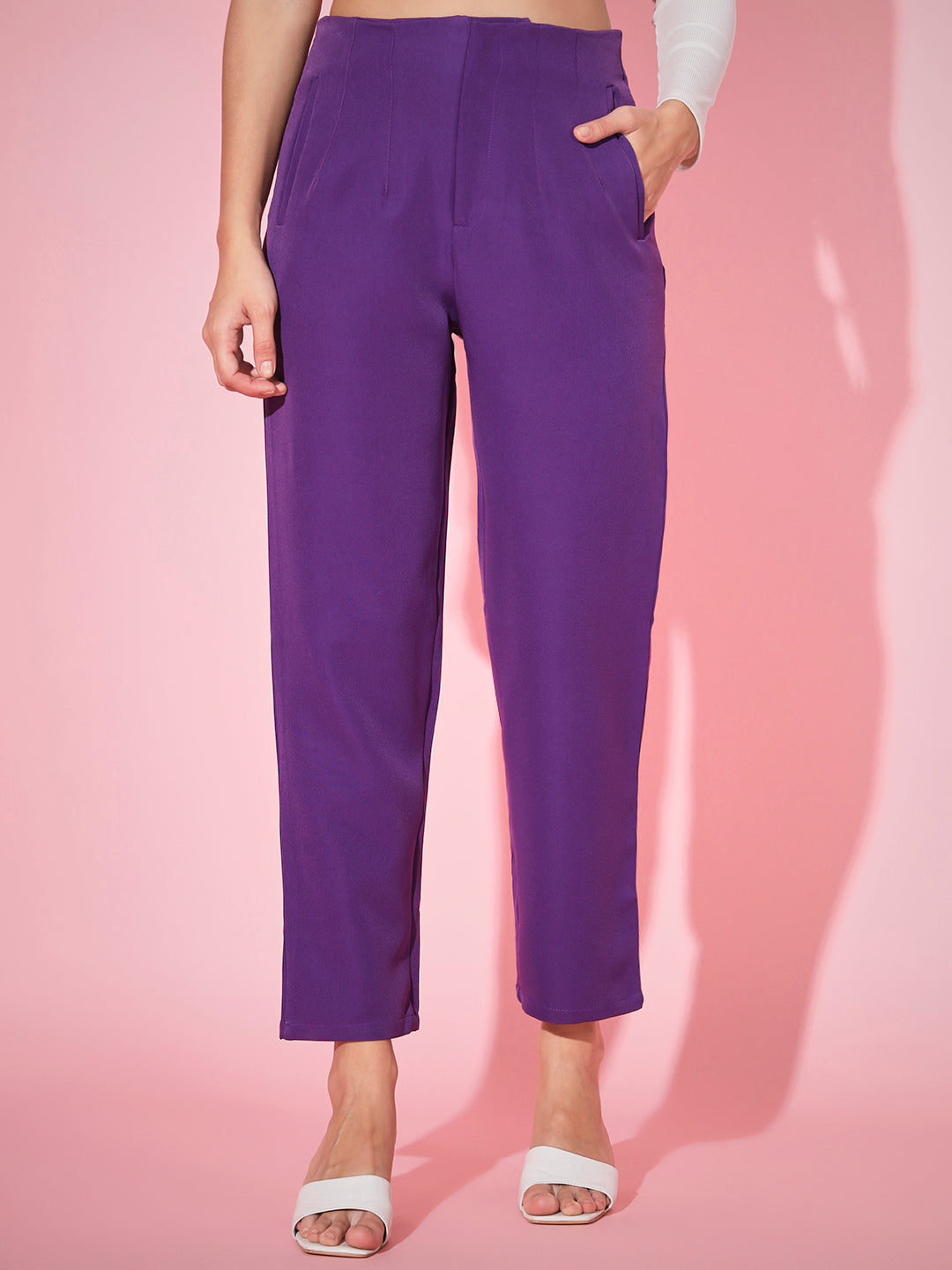 The Pleated Mom Fit Pants-Purple