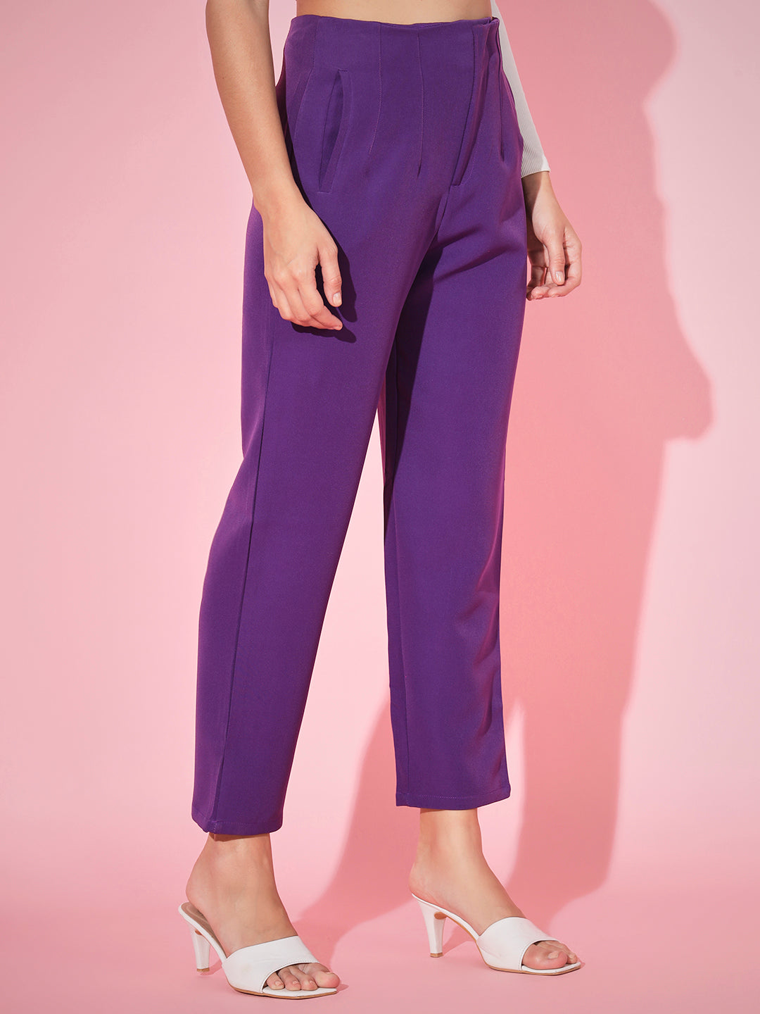 The Pleated Mom Fit Pants-Purple