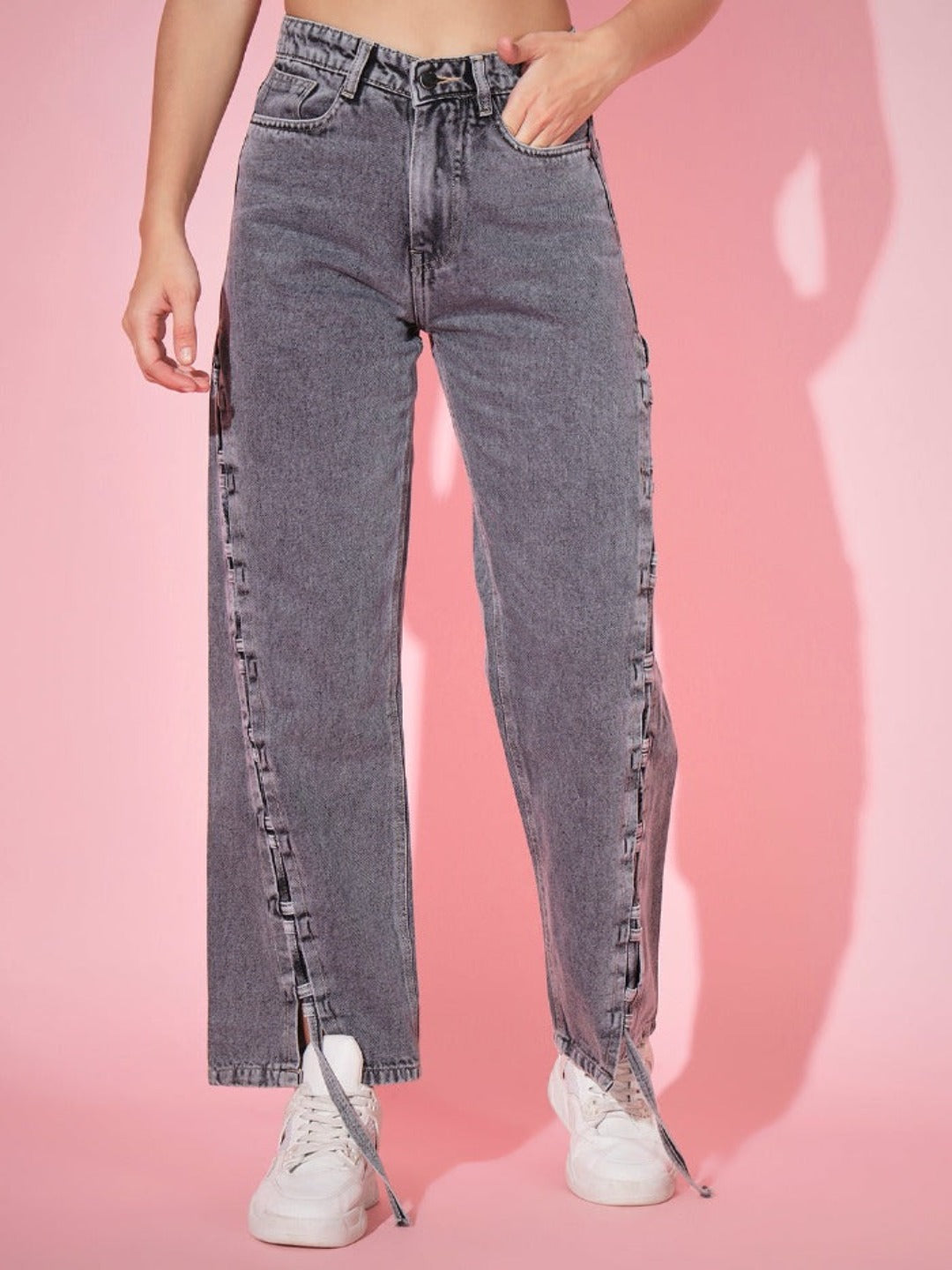 The Straightfit Slit Denims Grey