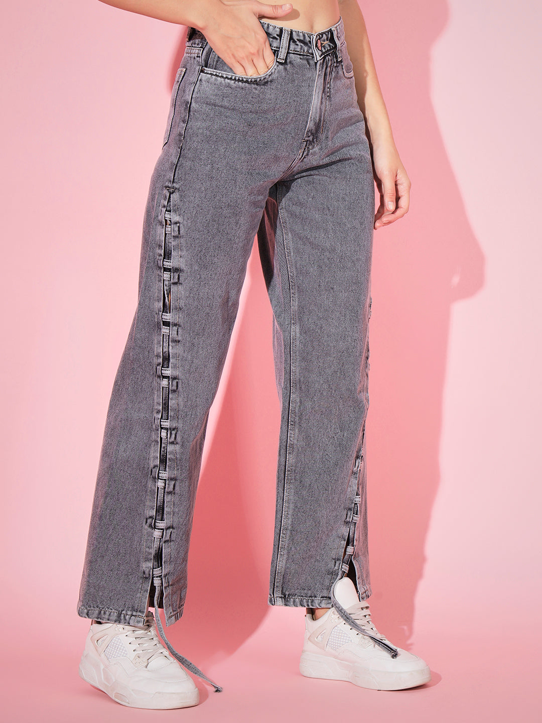 The Straightfit Slit Denims Grey