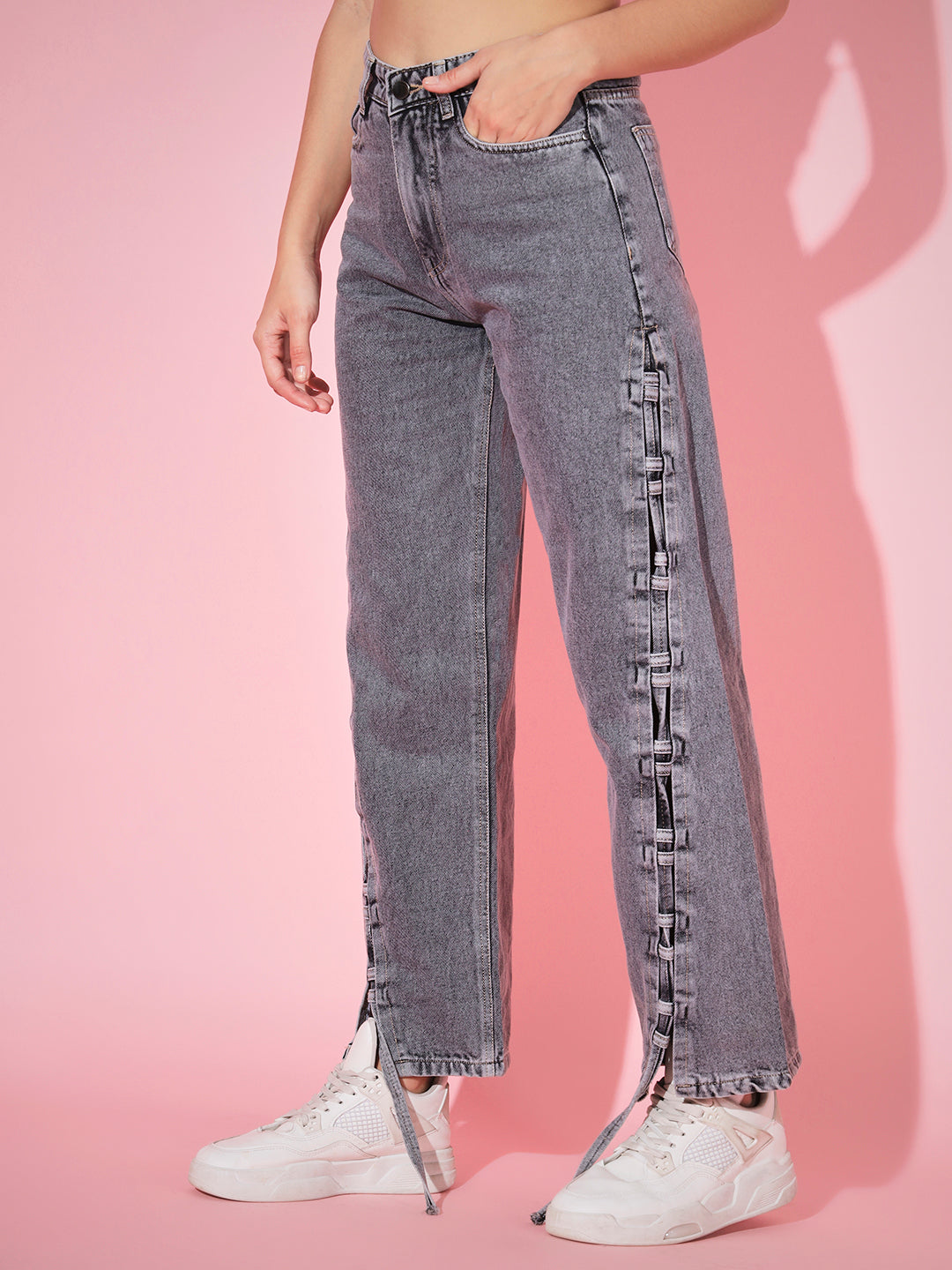 The Straightfit Slit Denims Grey