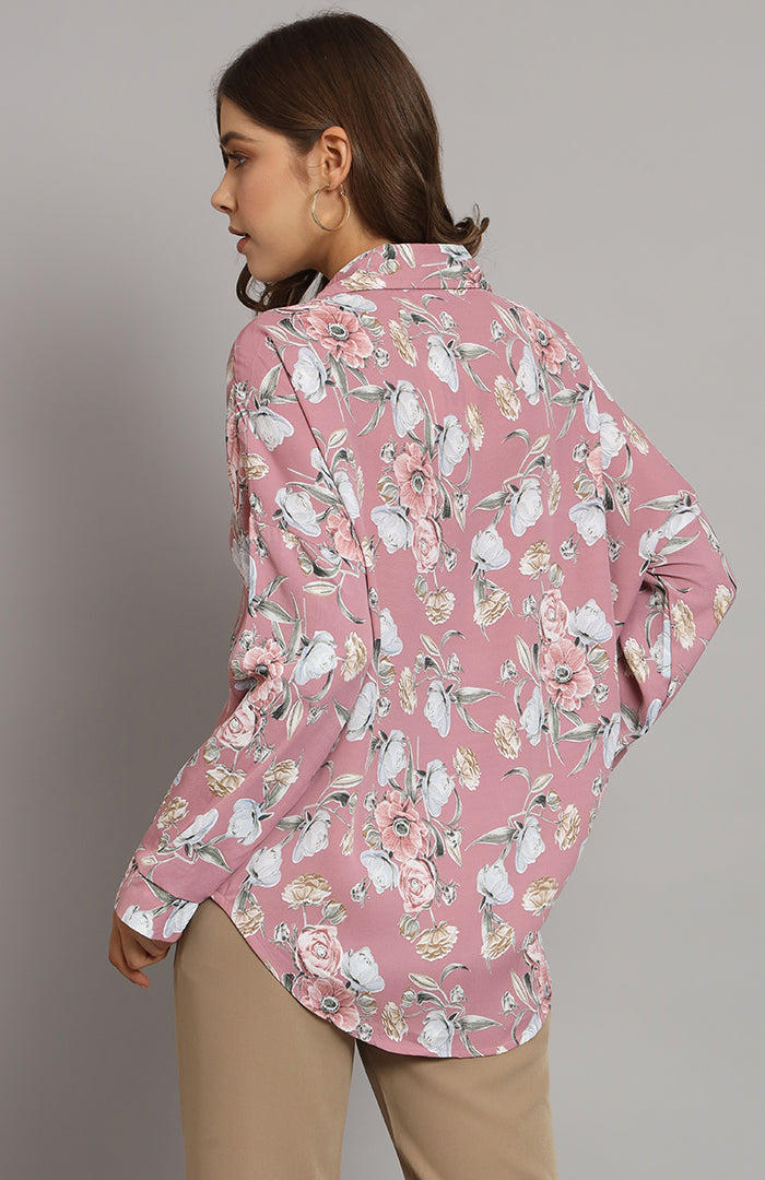 Oversized Nude Pink Floral Shirt