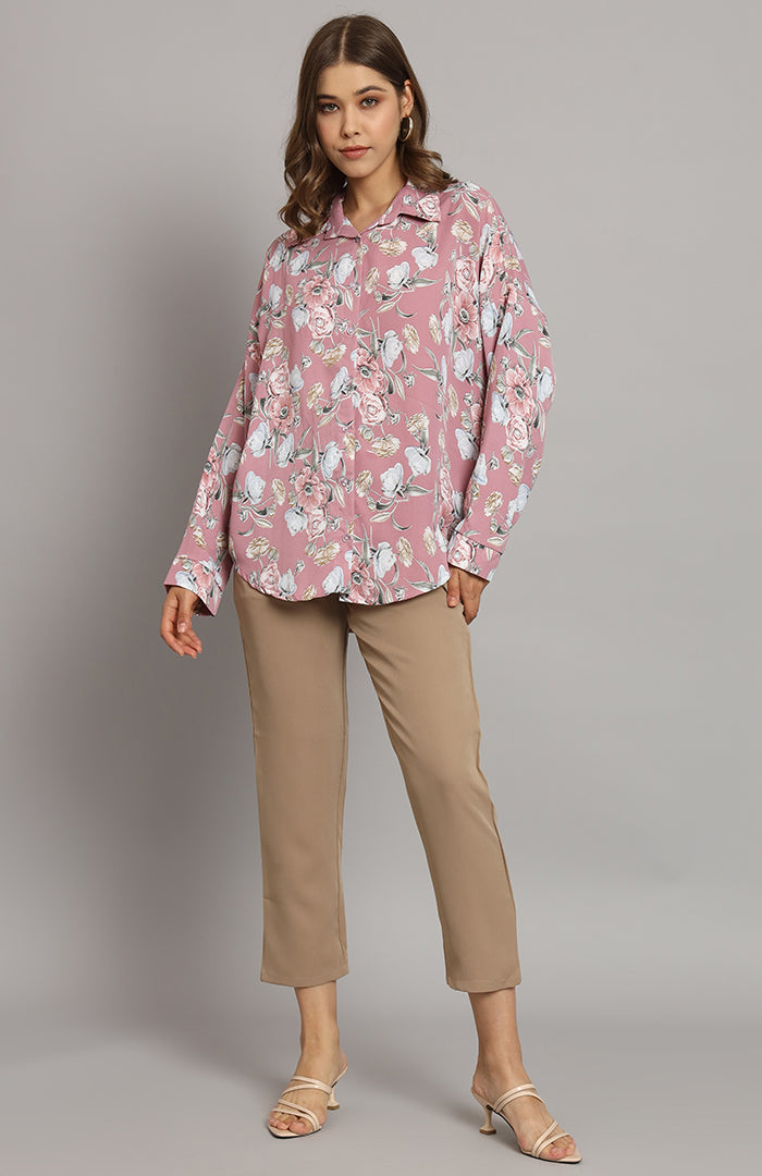 Oversized Nude Pink Floral Shirt