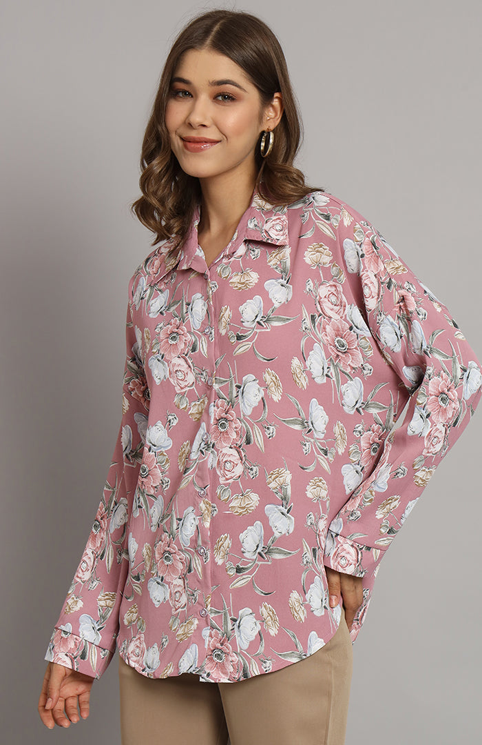 Oversized Nude Pink Floral Shirt