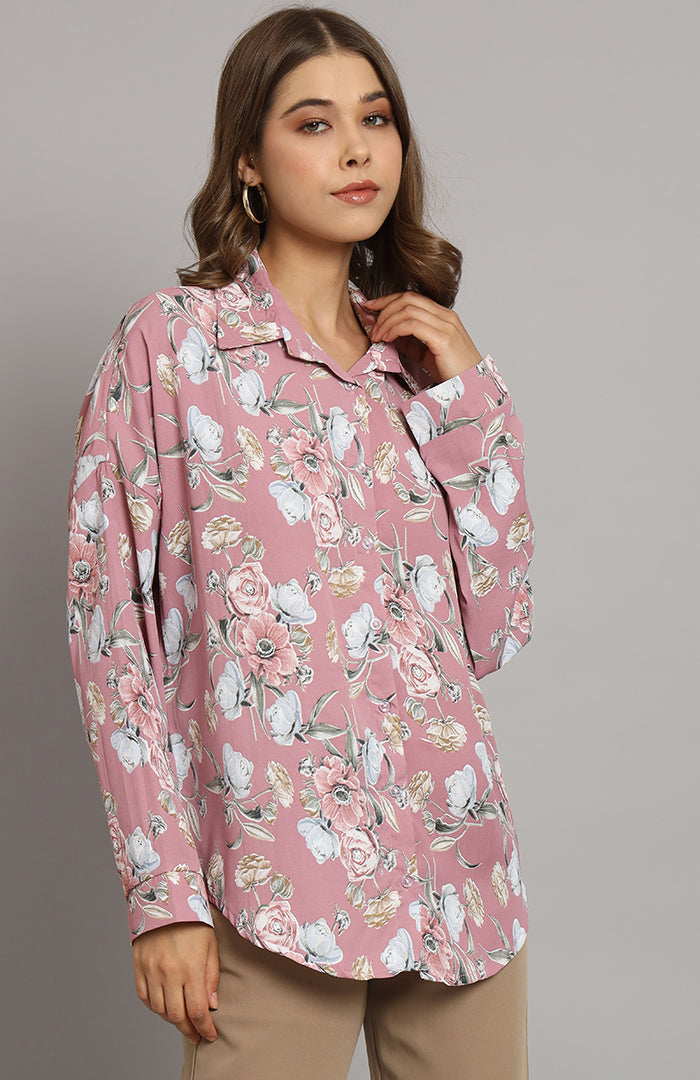 Oversized Nude Pink Floral Shirt