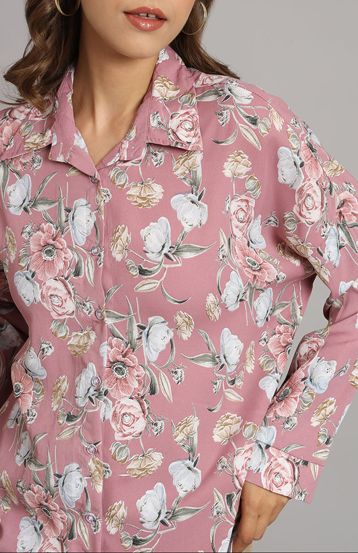 Oversized Nude Pink Floral Shirt