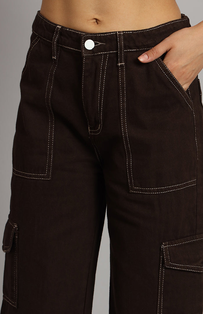 Cargo Jeans-Brown 6 Pockets