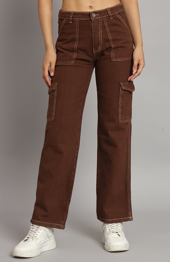 Choco Brown Cargo Jeans