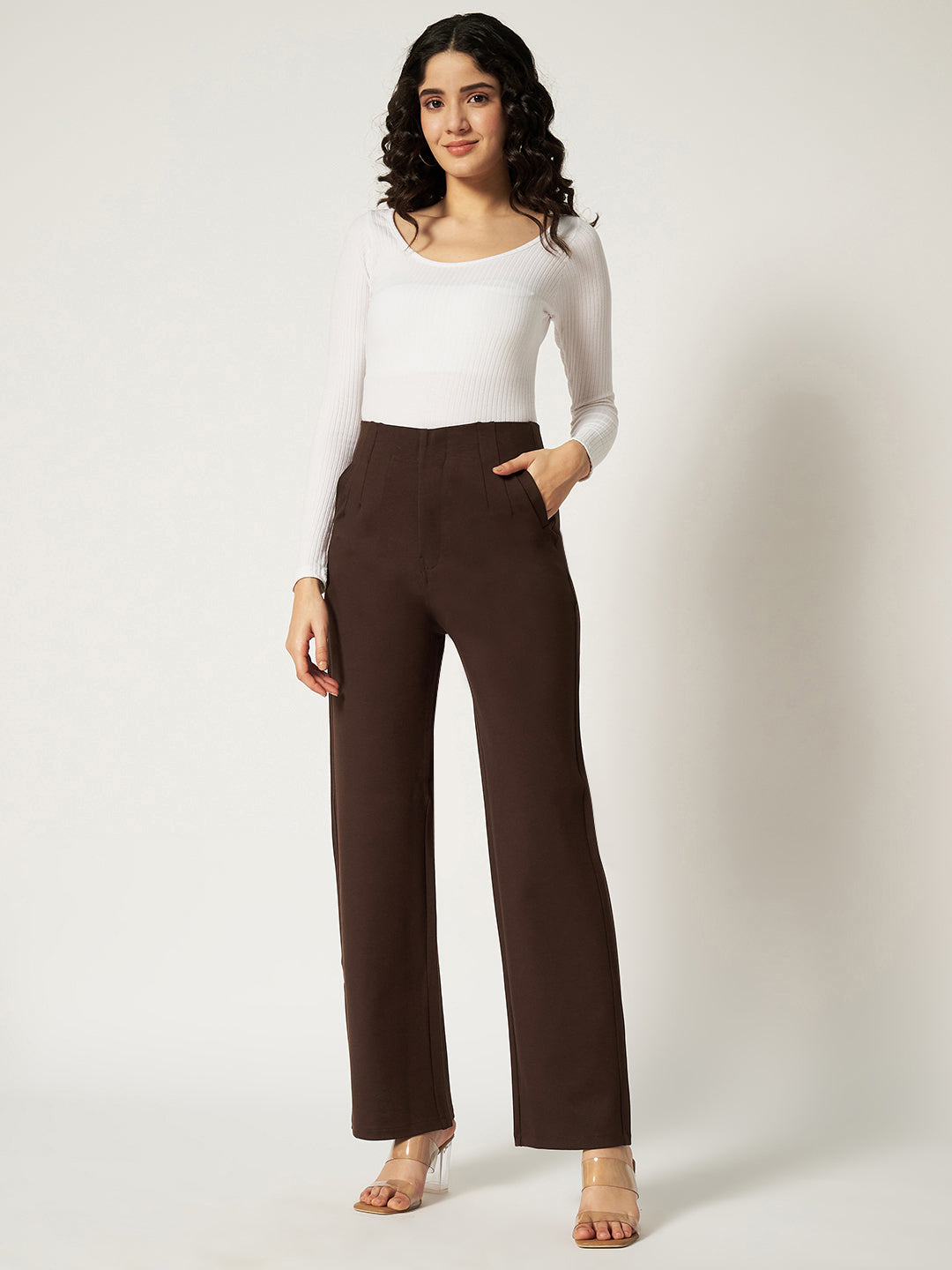 PREMIUM PLEATED PANTS-DARK BROWN