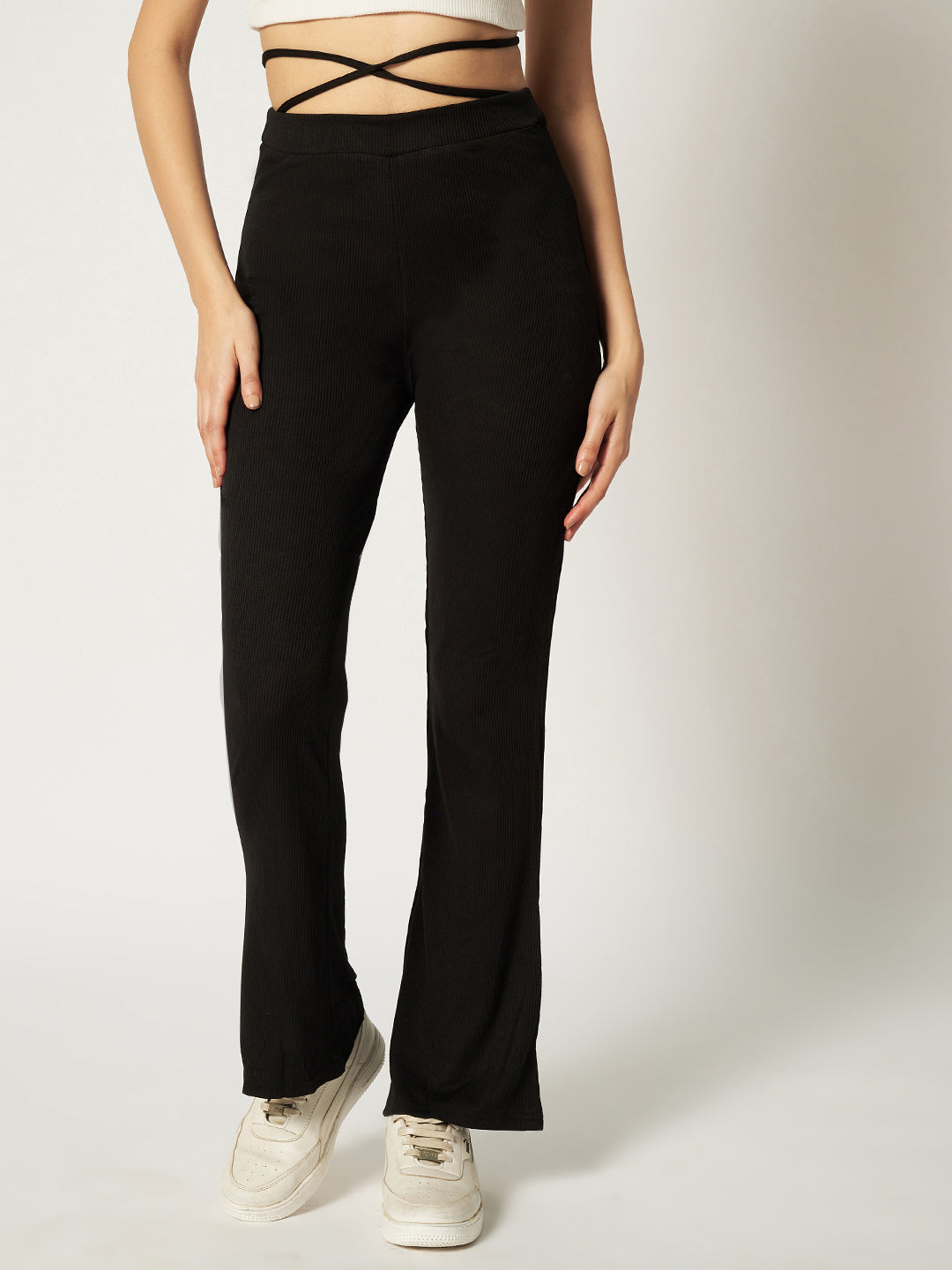 RIBBED BOOTCUT TROUSER BLACK