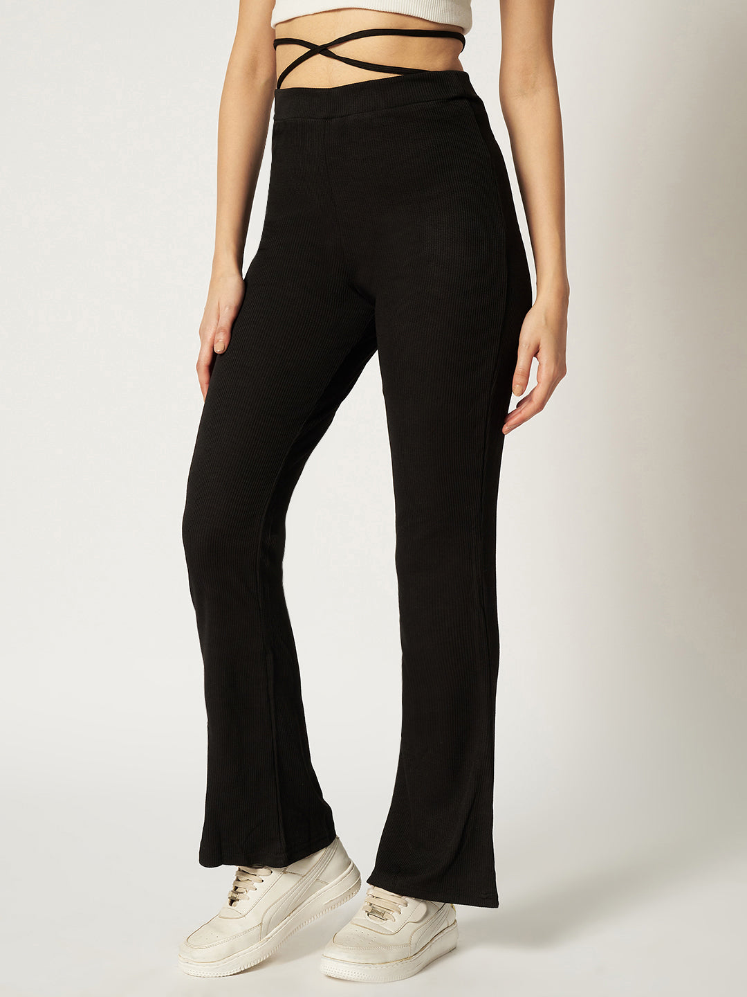 RIBBED BOOTCUT TROUSER BLACK