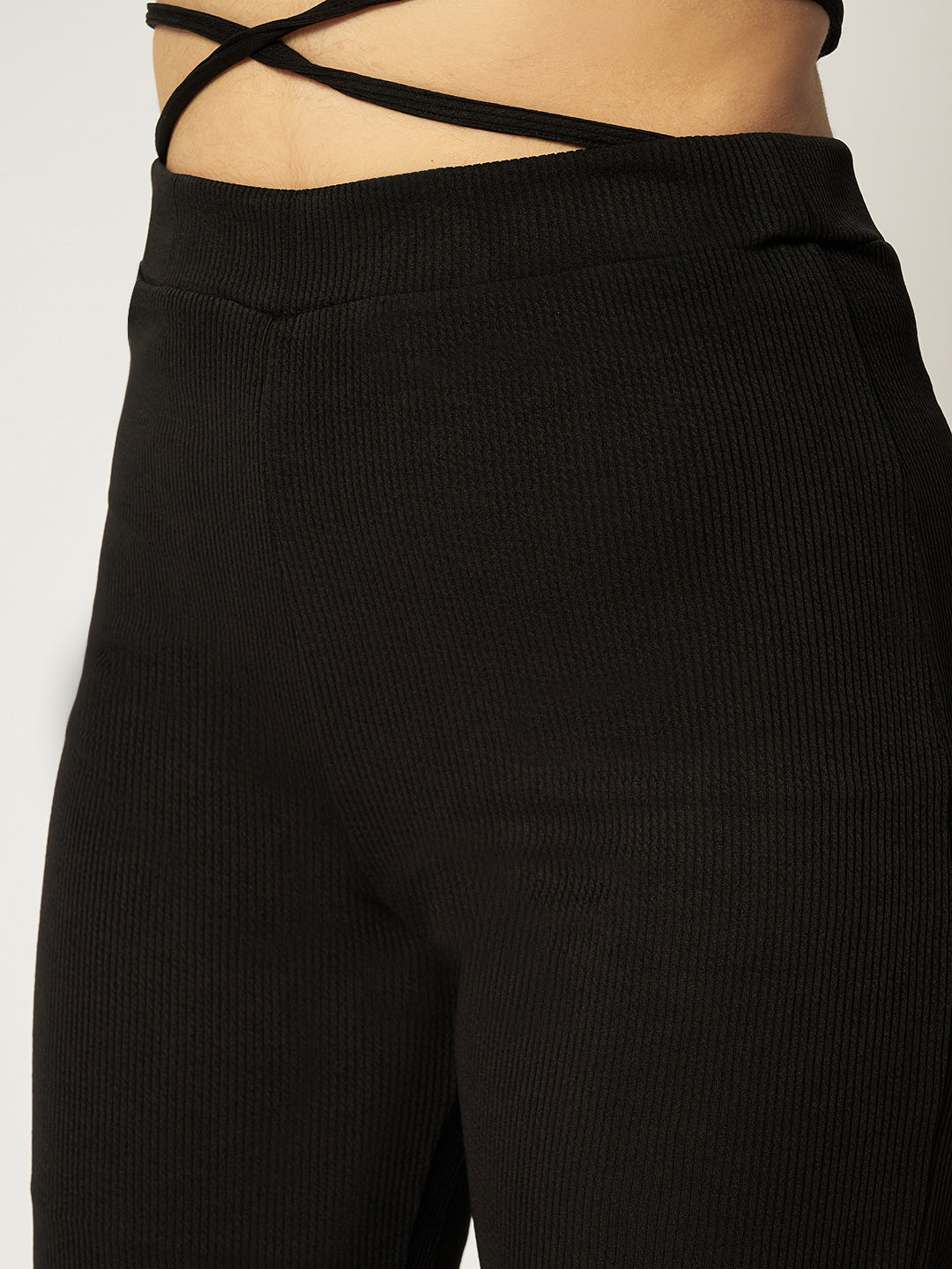 RIBBED BOOTCUT TROUSER BLACK