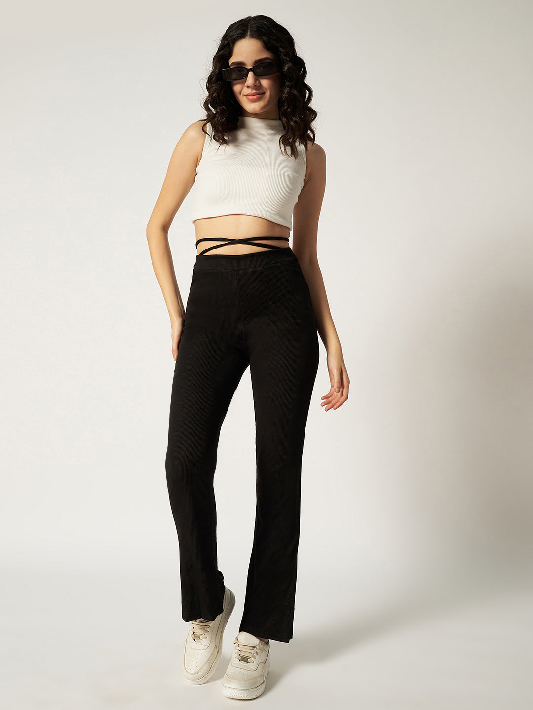 RIBBED BOOTCUT TROUSER BLACK