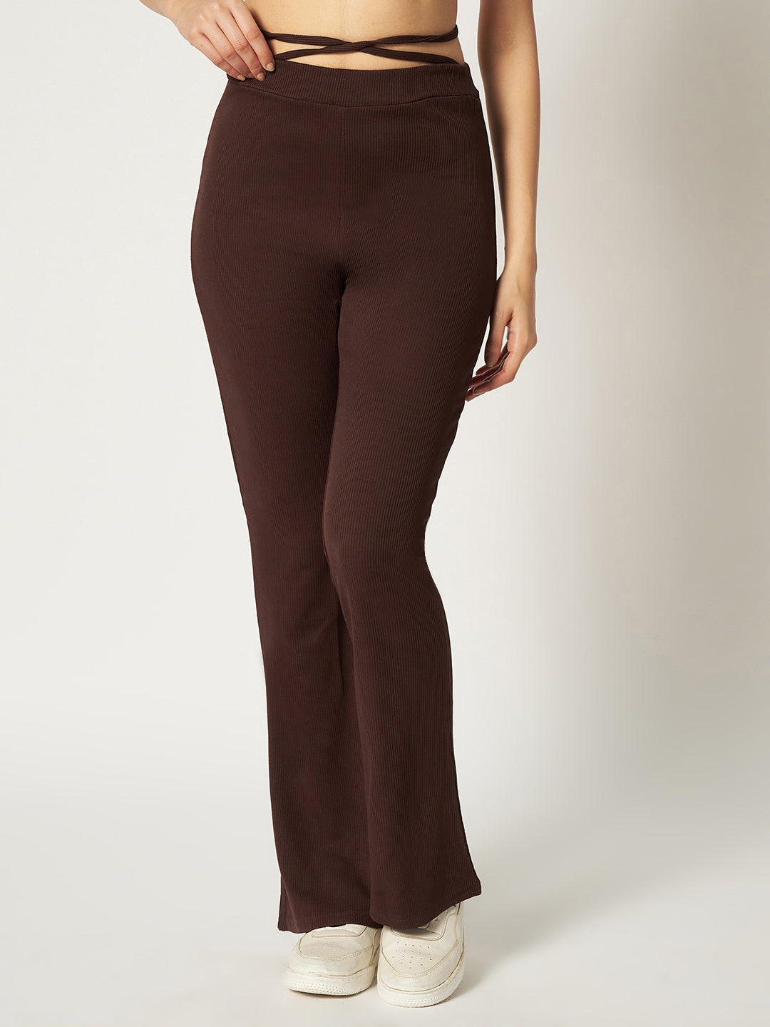 RIBBED BOOTCUT TROUSER COFFEE