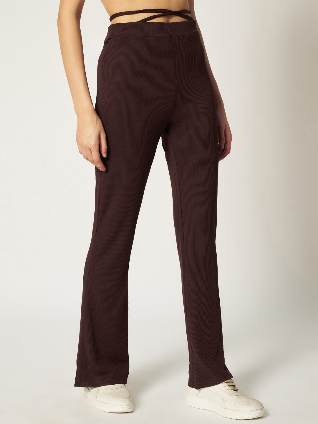 RIBBED BOOTCUT TROUSER COFFEE