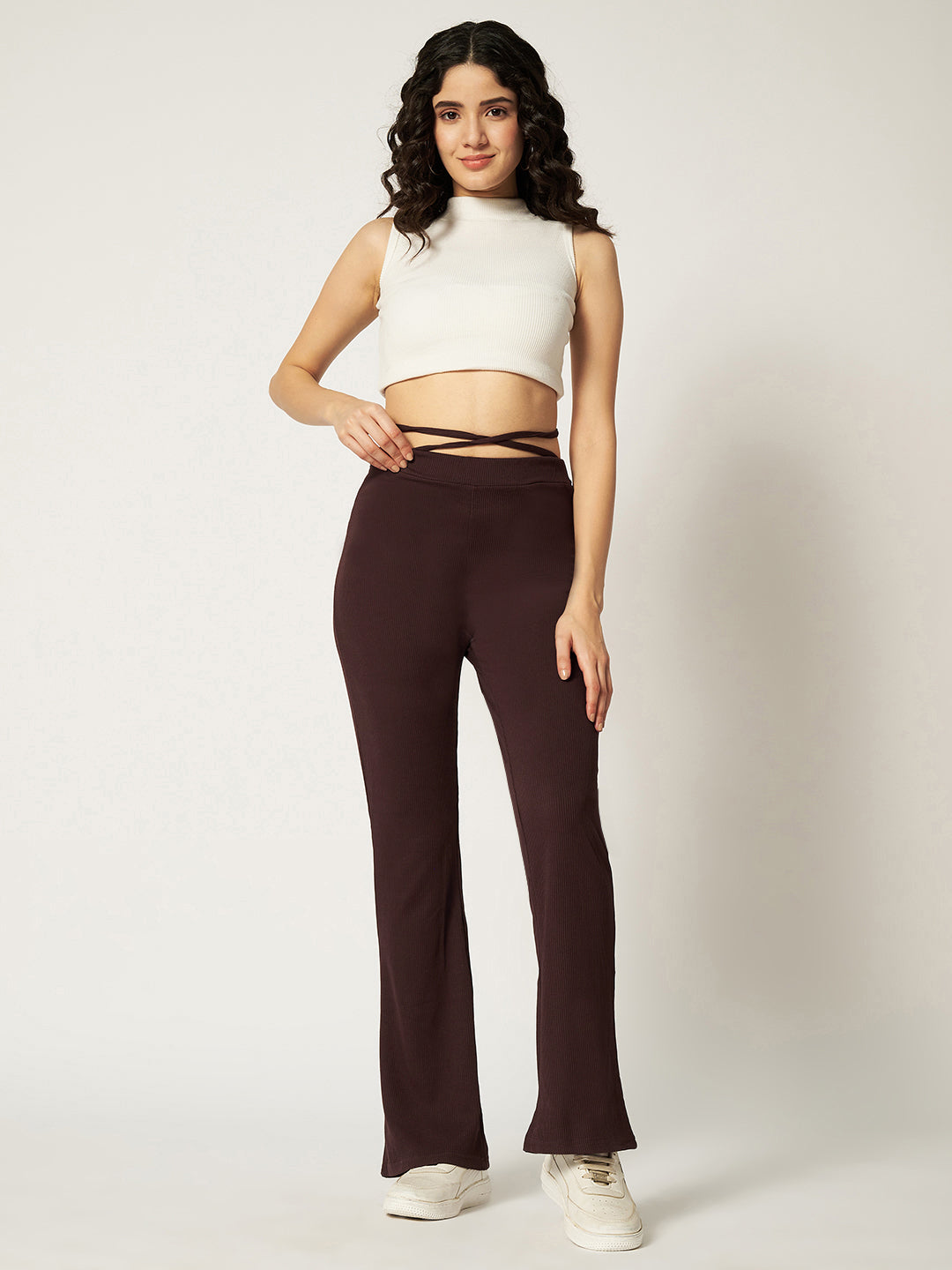 RIBBED BOOTCUT TROUSER COFFEE