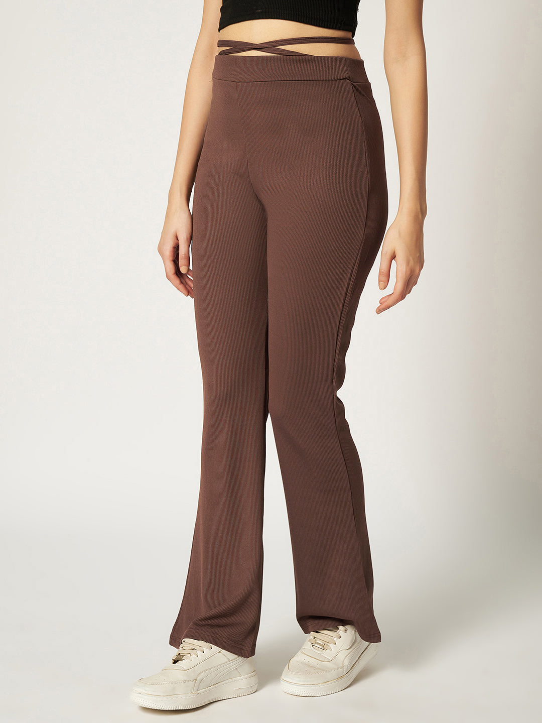 RIBBED BOOTCUT TROUSER BROWN