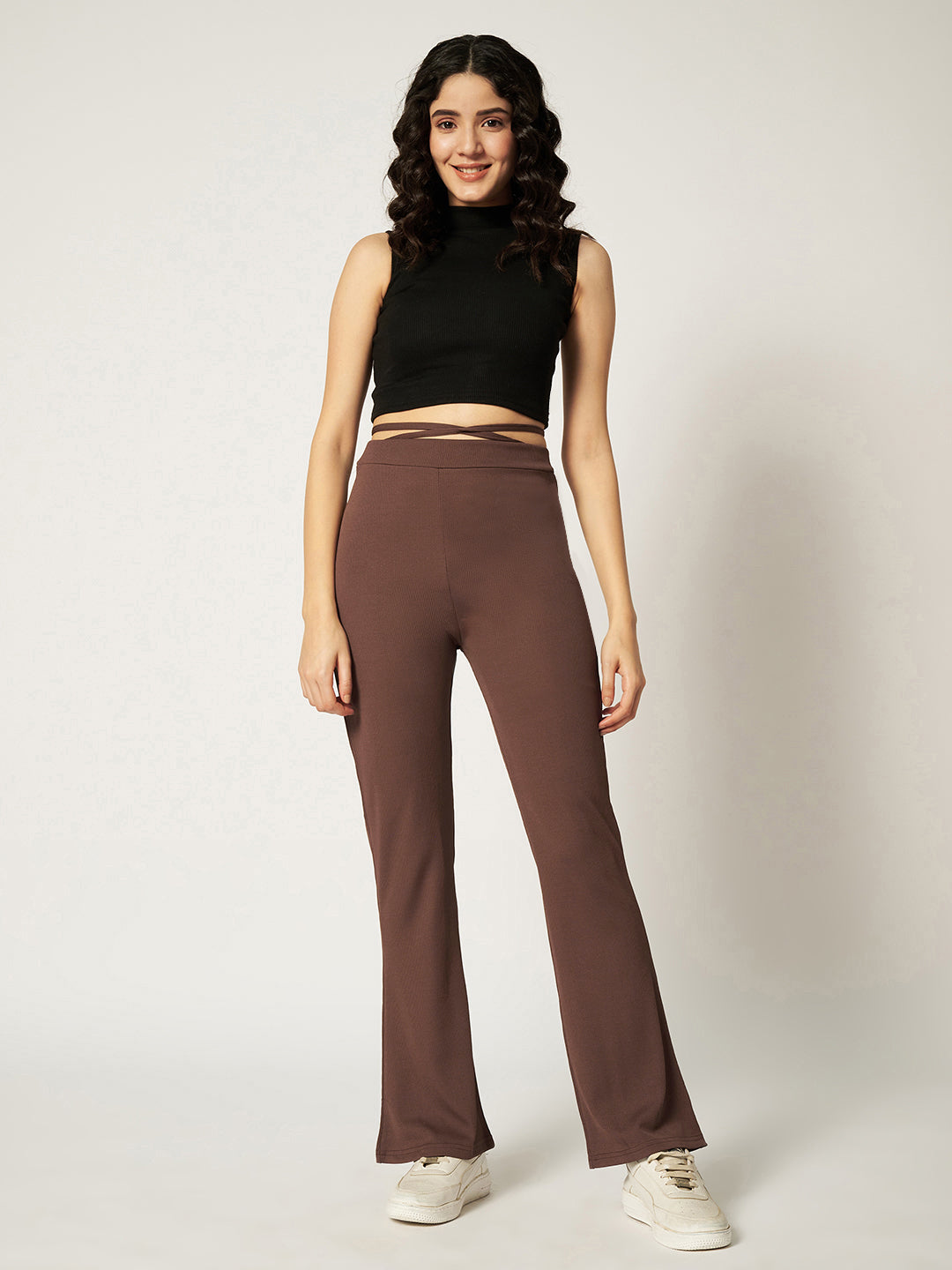 RIBBED BOOTCUT TROUSER BROWN