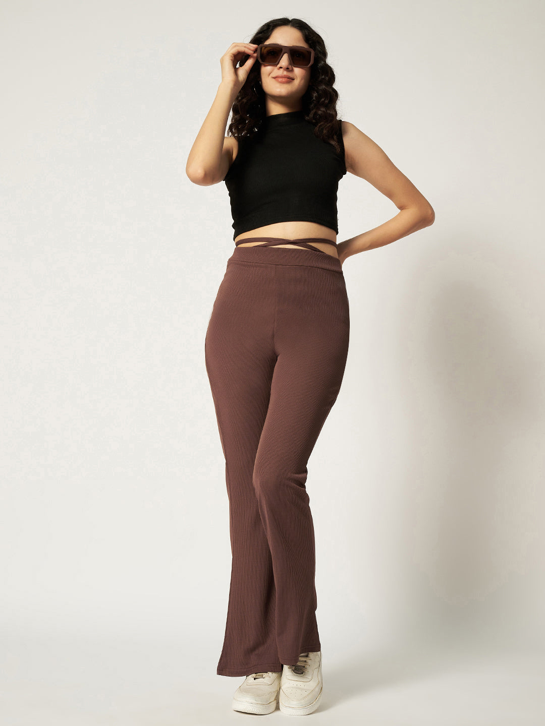 RIBBED BOOTCUT TROUSER BROWN