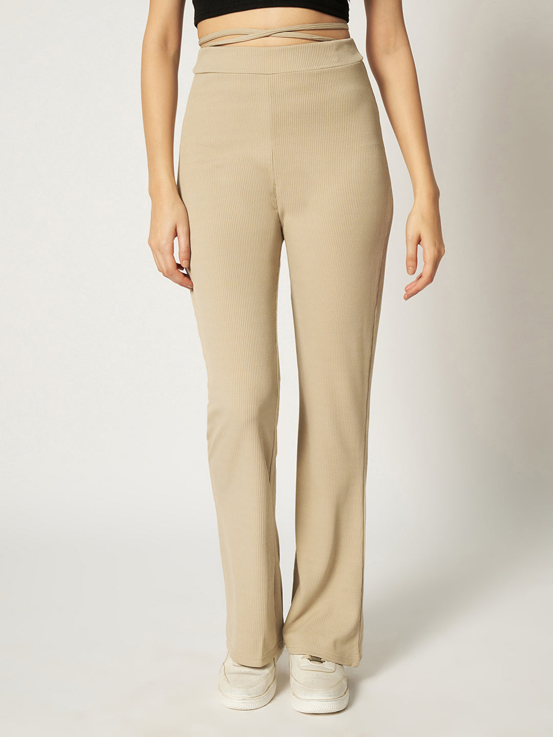 RIBBED BOOTCUT TROUSER BEIGE