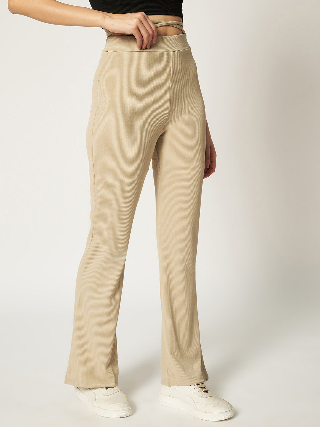 RIBBED BOOTCUT TROUSER BEIGE