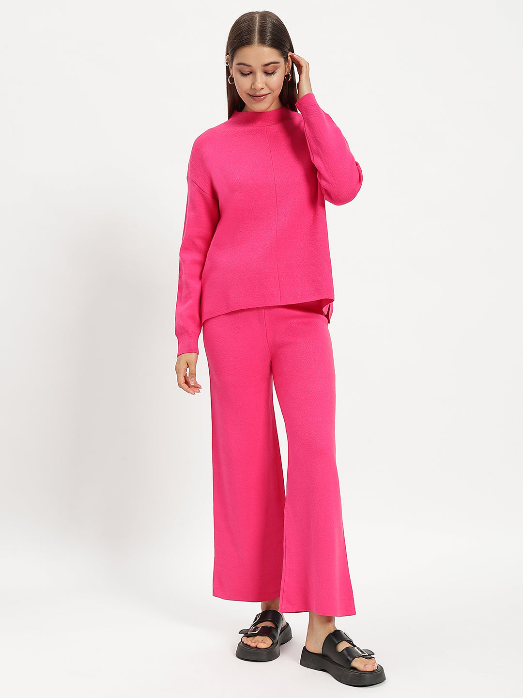 WOOLEN SOLID CO ORD HOT PINK