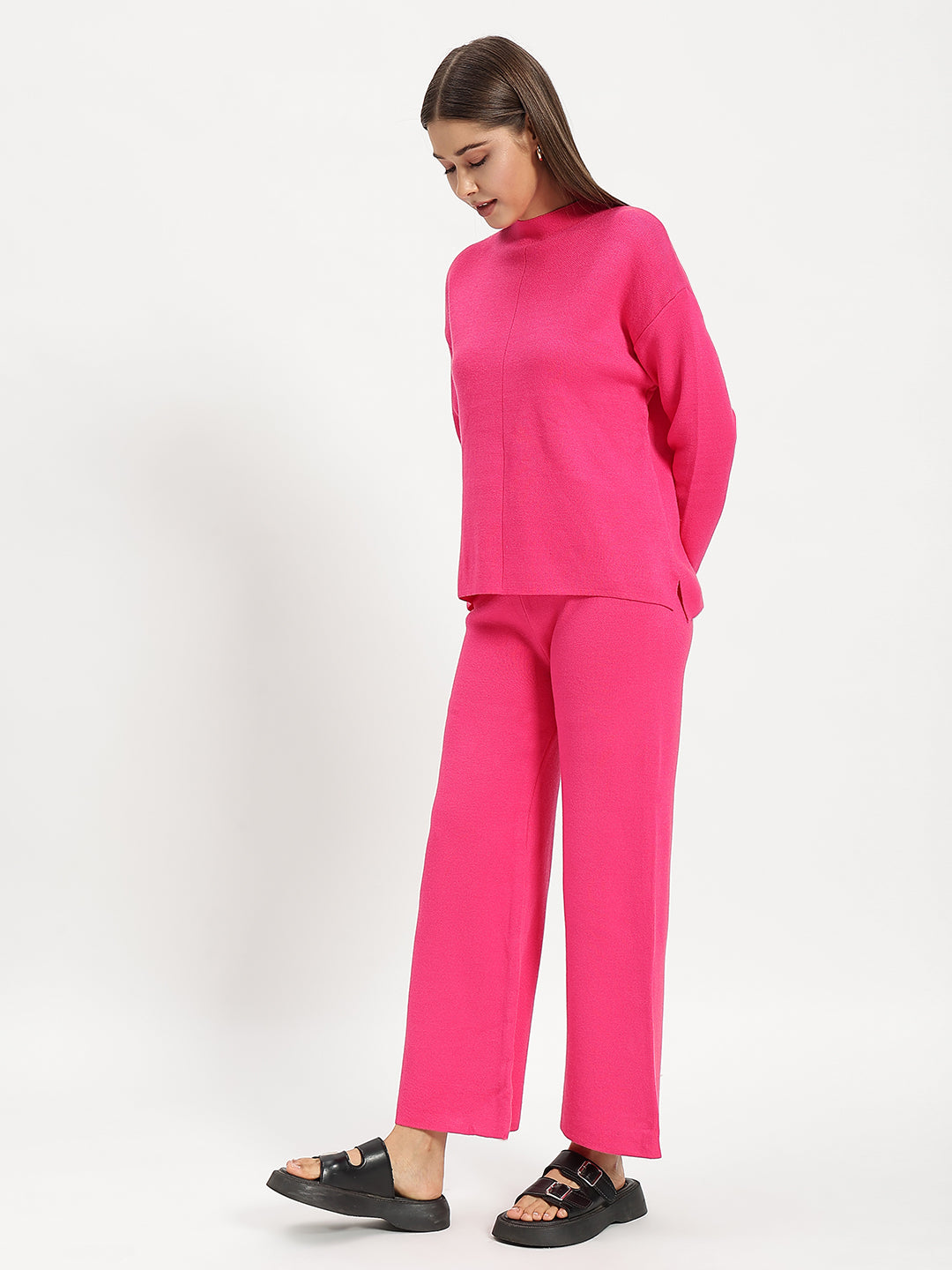 WOOLEN SOLID CO ORD HOT PINK