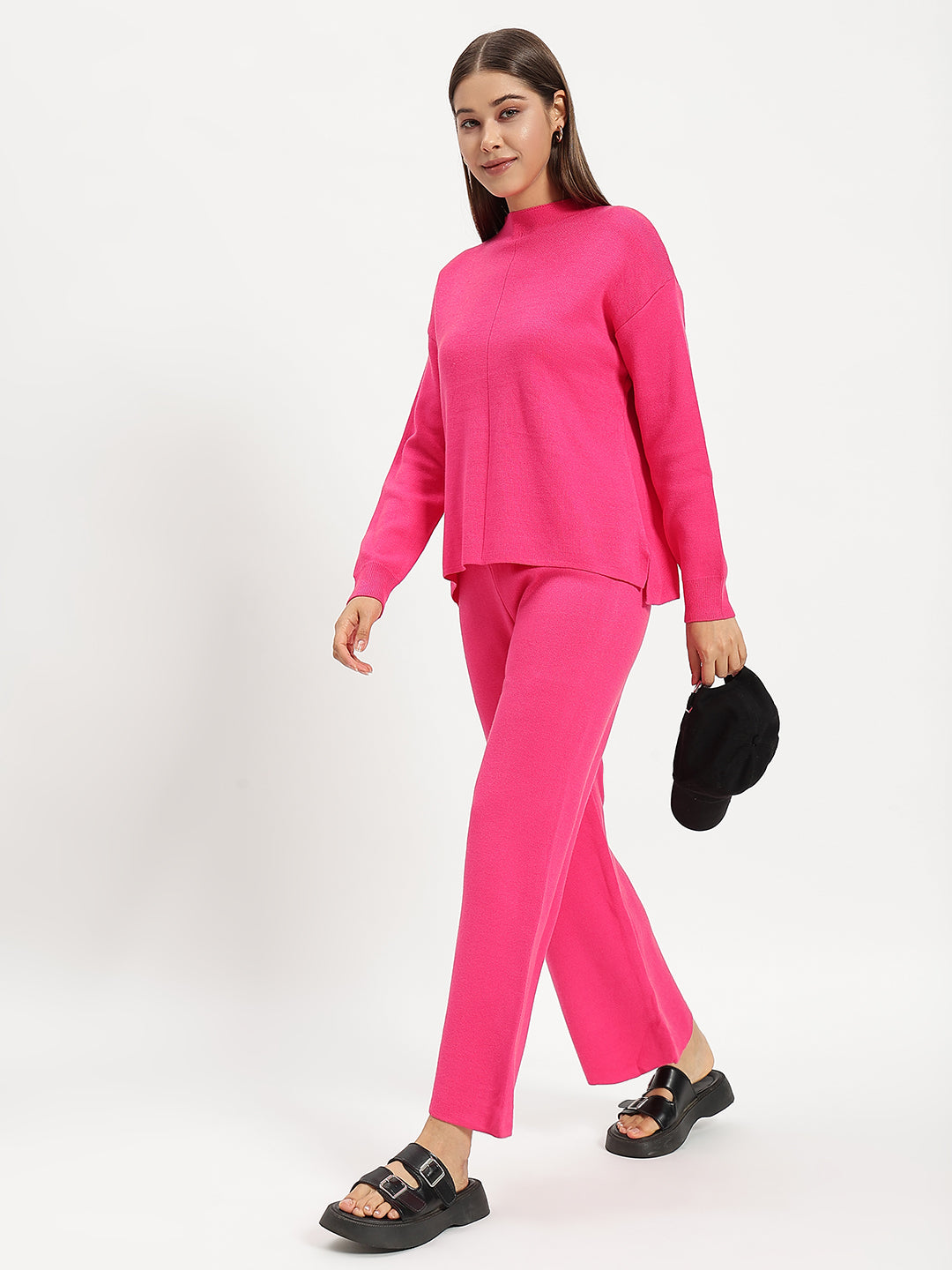 WOOLEN SOLID CO ORD HOT PINK