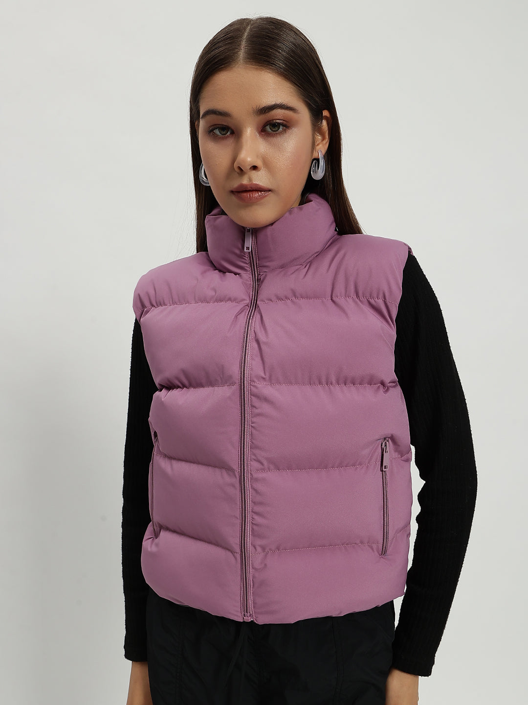 WOMEN PUFF JACKET REVERSIBLE ONION PINK AND GREY