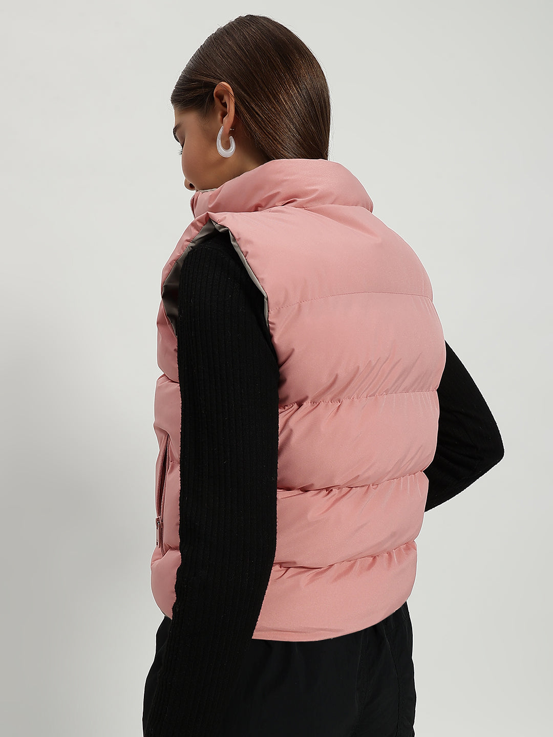 WOMEN PUFF JACKET REVERSIBLE PINK AND GREY