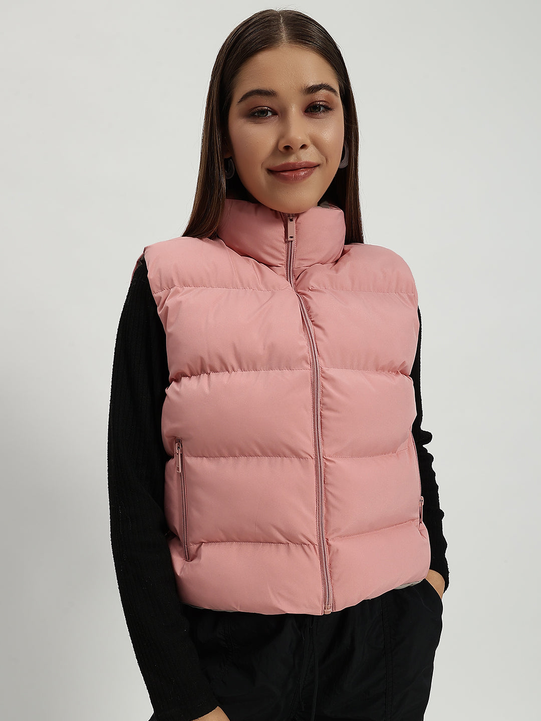 WOMEN PUFF JACKET REVERSIBLE PINK AND GREY