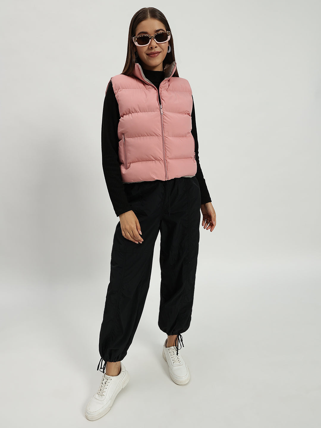 WOMEN PUFF JACKET REVERSIBLE PINK AND GREY