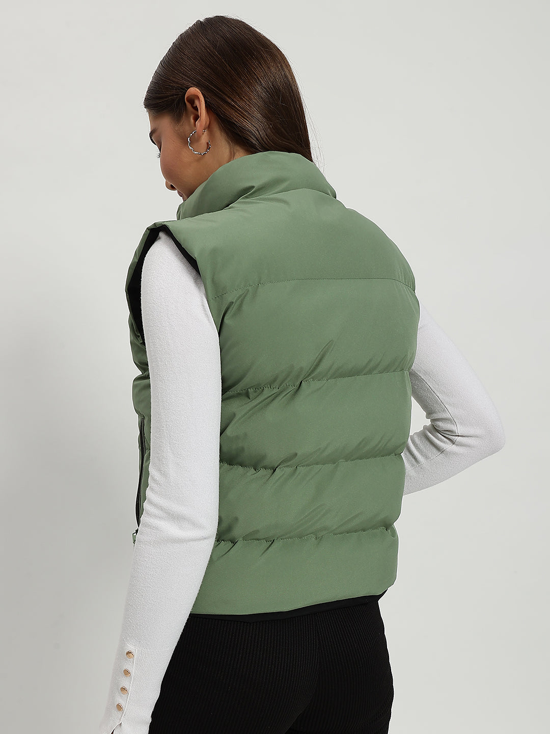 WOMEN PUFF JACKET REVERSIBLE GREEN AND BLACK