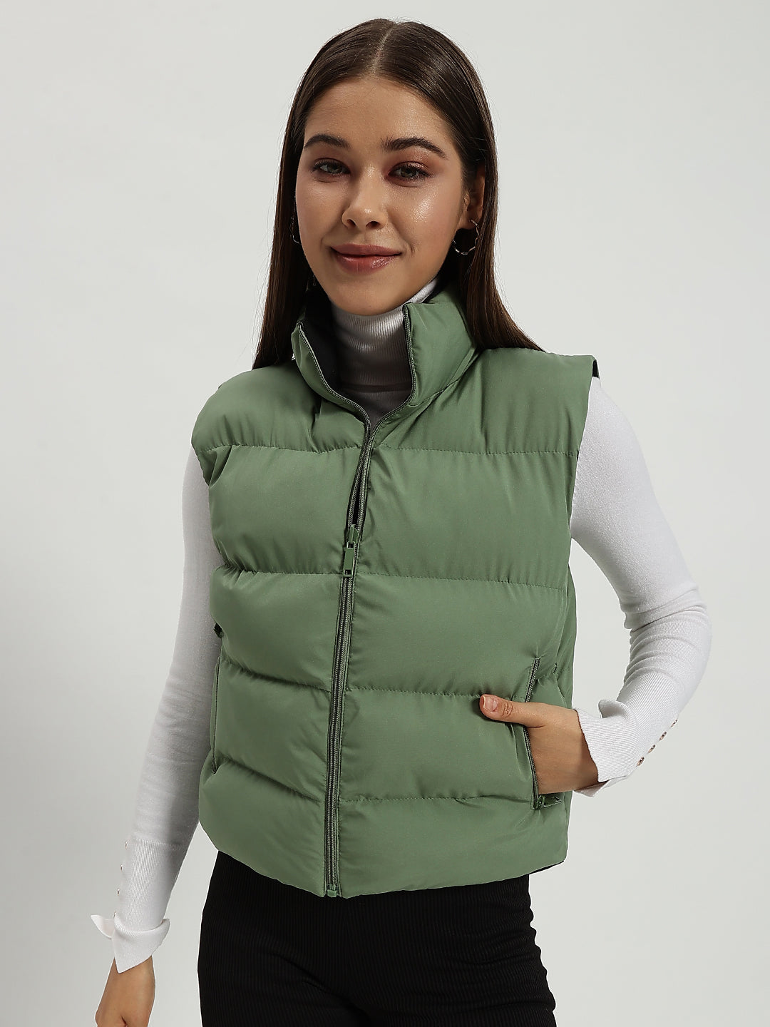 WOMEN PUFF JACKET REVERSIBLE GREEN AND BLACK