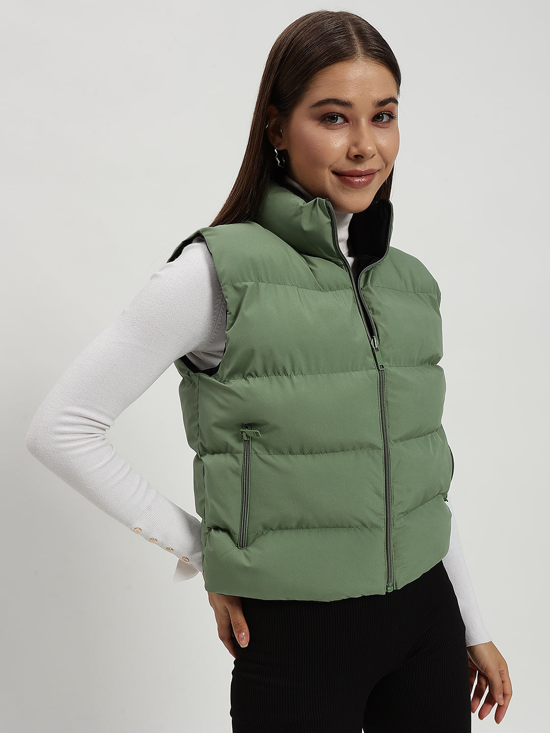 WOMEN PUFF JACKET REVERSIBLE GREEN AND BLACK