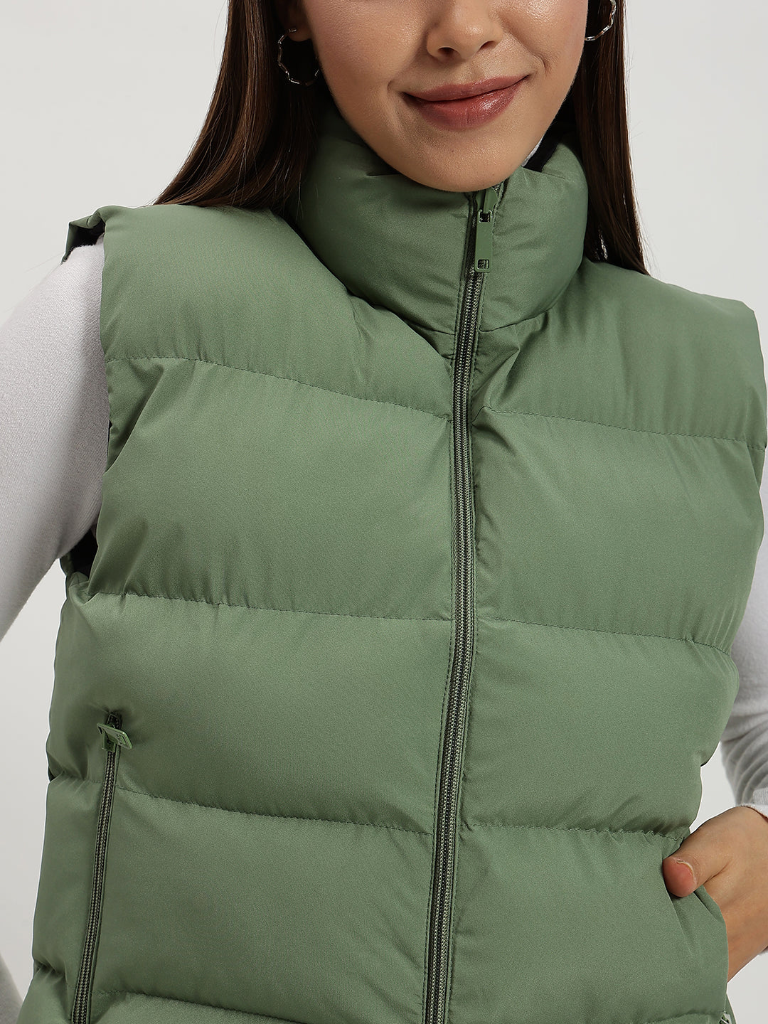 WOMEN PUFF JACKET REVERSIBLE GREEN AND BLACK