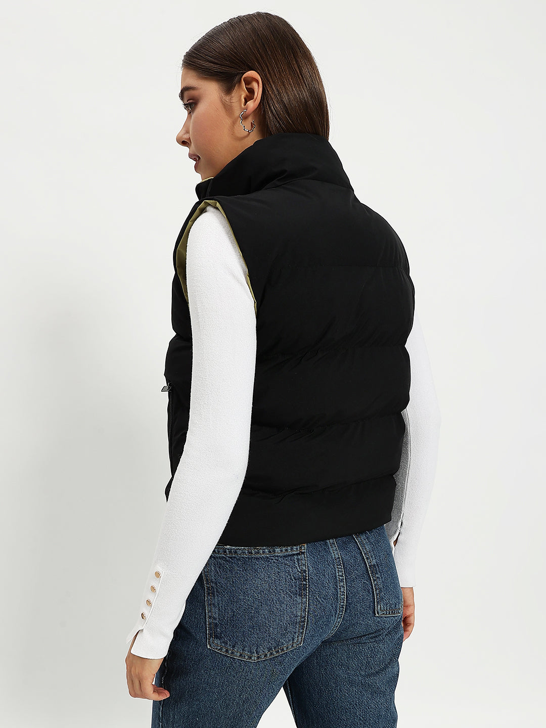 WOMEN PUFF JACKET REVERSIBLE BLACK AND GREEN