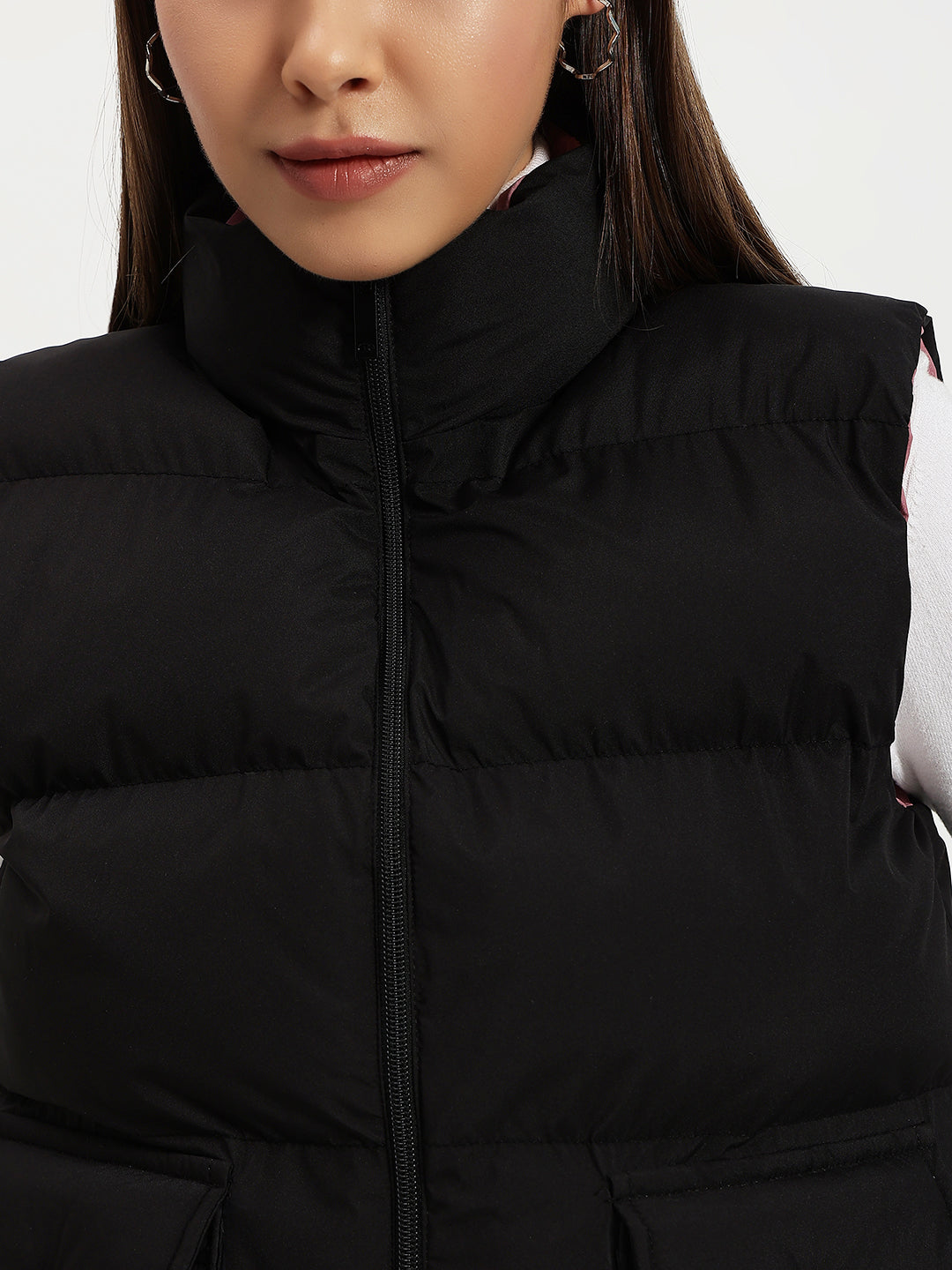 WOMEN CARGO PUFF JACKET REVERSIBLE BLACK AND PINK