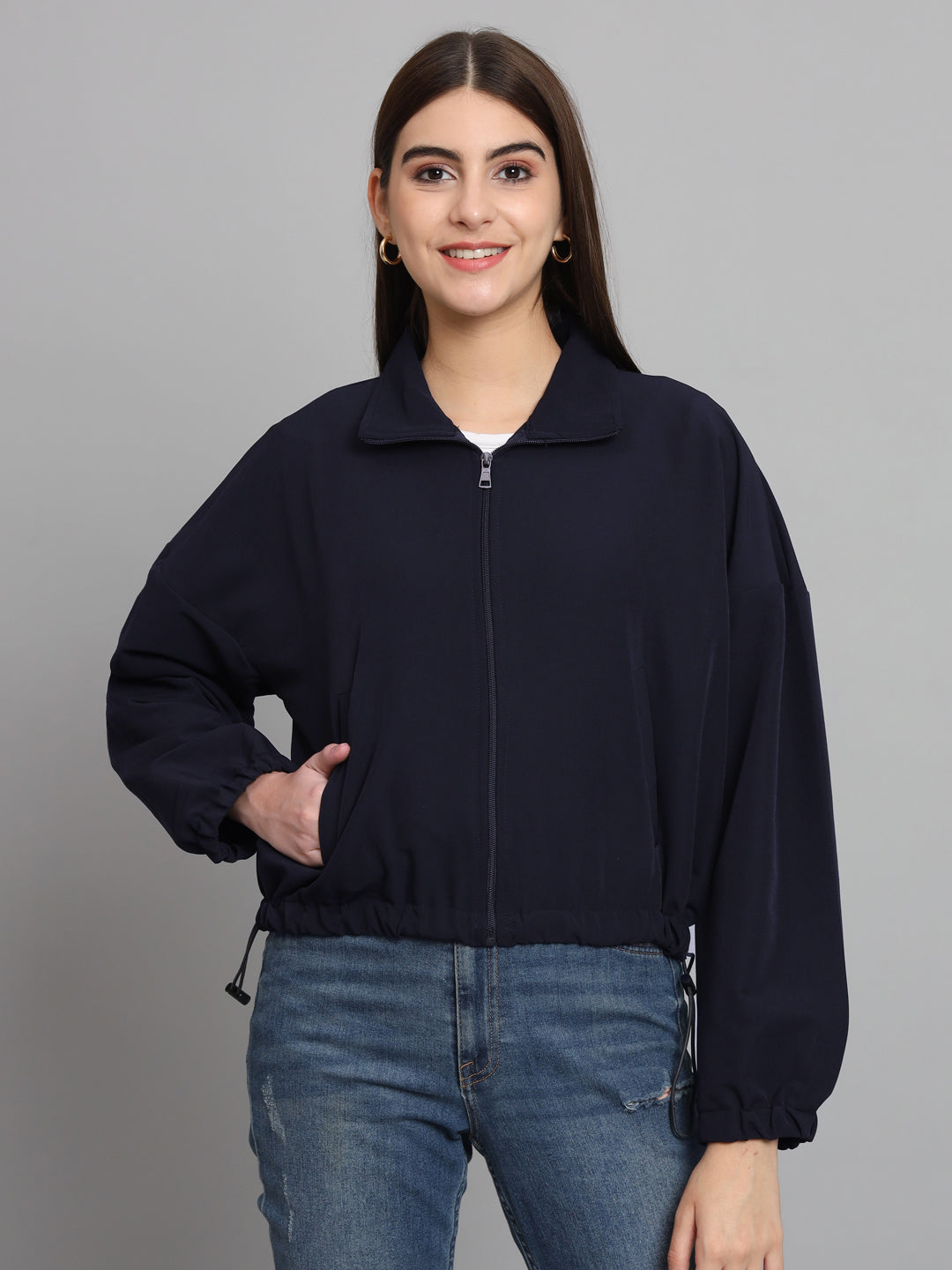 Crop navy clearance jacket