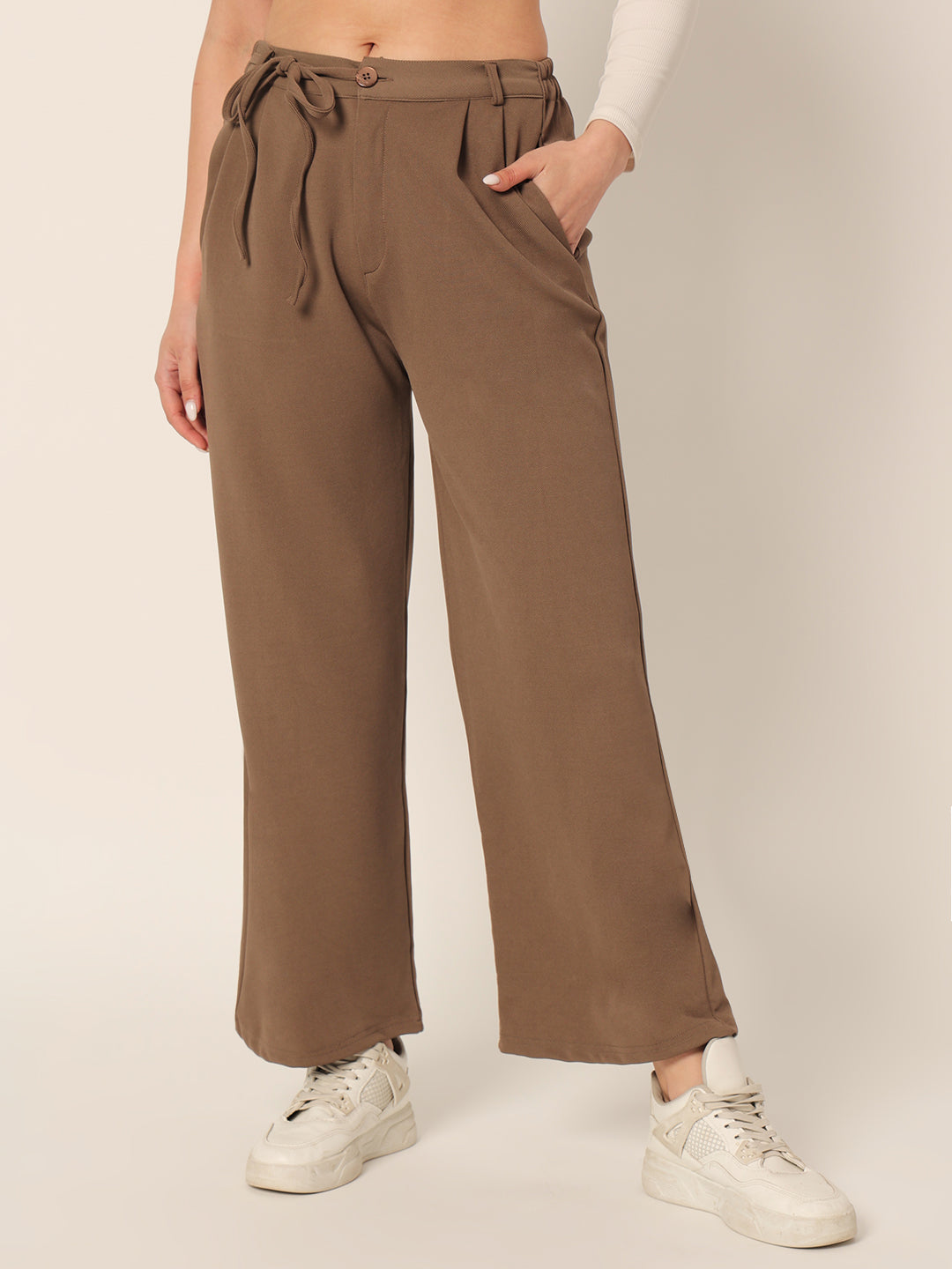 DRAWSTRING PANTS-COFFEE BROWN